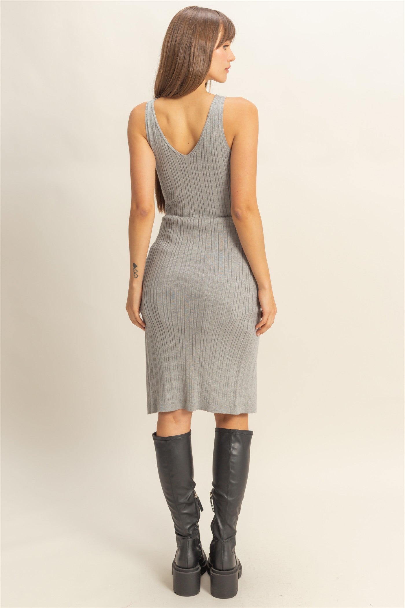 Wholesale Asymmetrical Ribbed Bodycon Knit Top Tunics HF22E827 HEATHER GRAY HYFVE