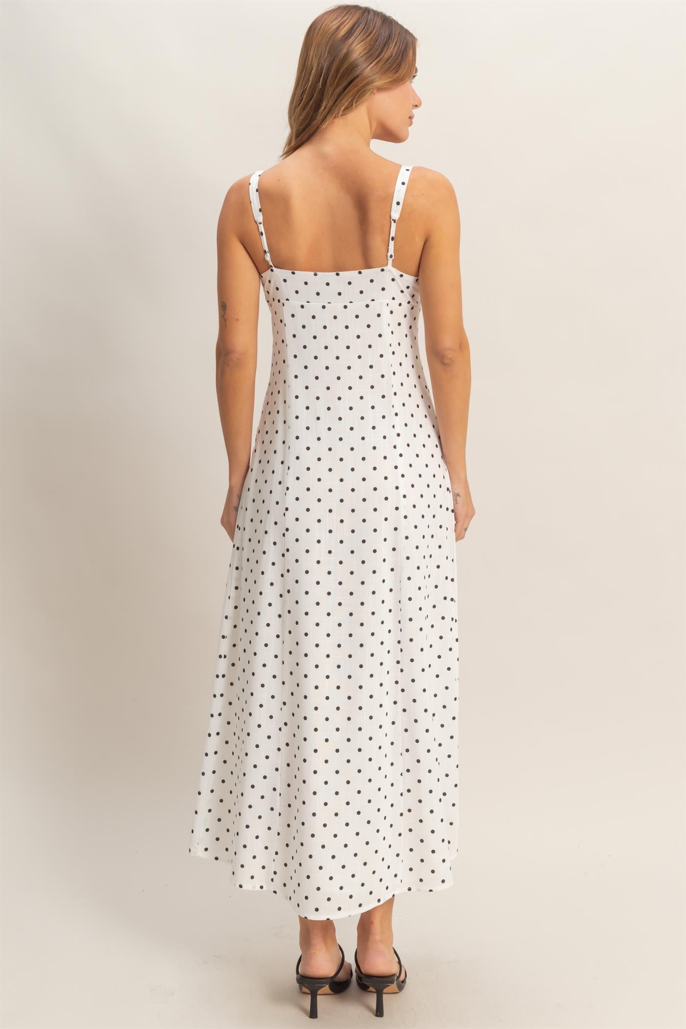 Wholesale Polka Dot Scoop Neck Midi Dress Dresses HF26C268-D WHITE HYFVE