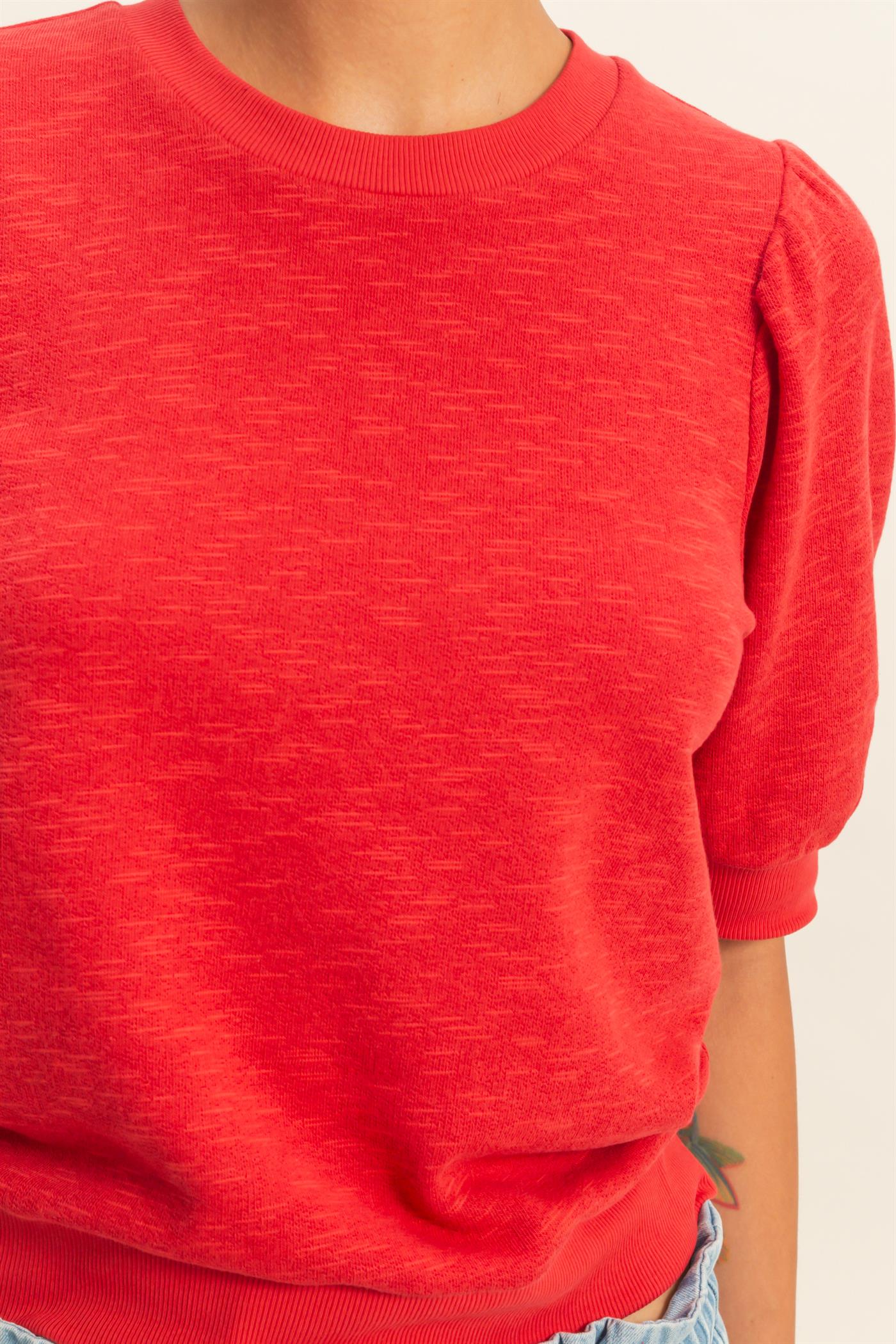 Wholesale Puff Short Sleeve Crew Neck Top Clothing Tops DZ26A927 RED DOUBLE ZERO