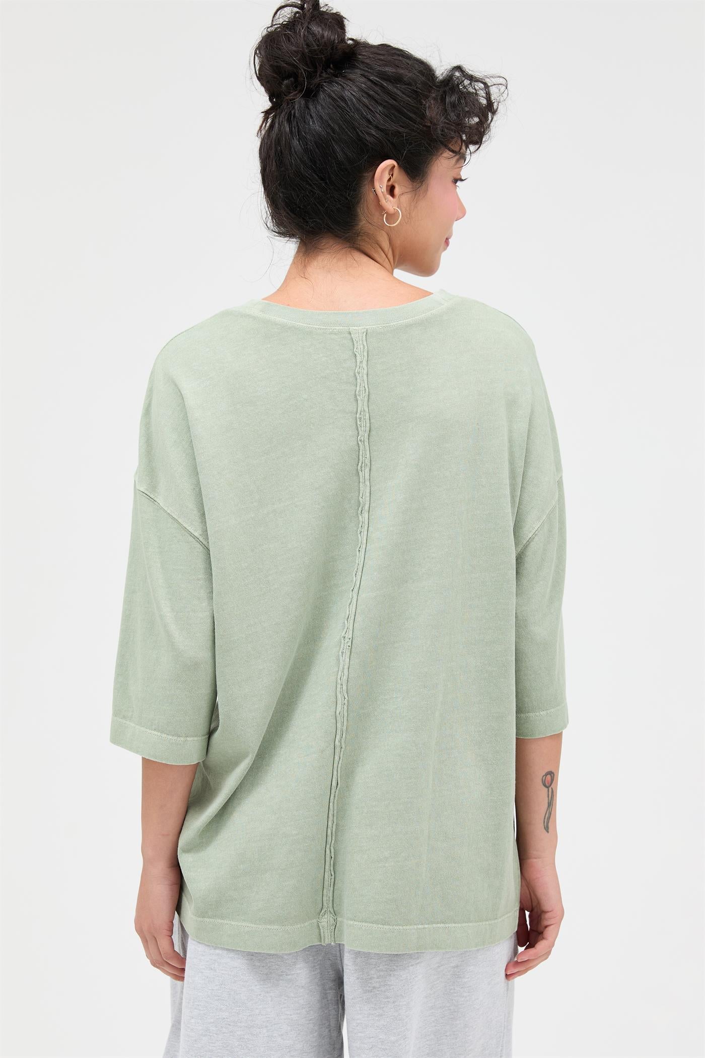 Wholesale Pigment Dye Oversized Half-Sleeve T-Shirt Clothing Tops DZ26A459 SAGE GREEN DOUBLE ZERO
