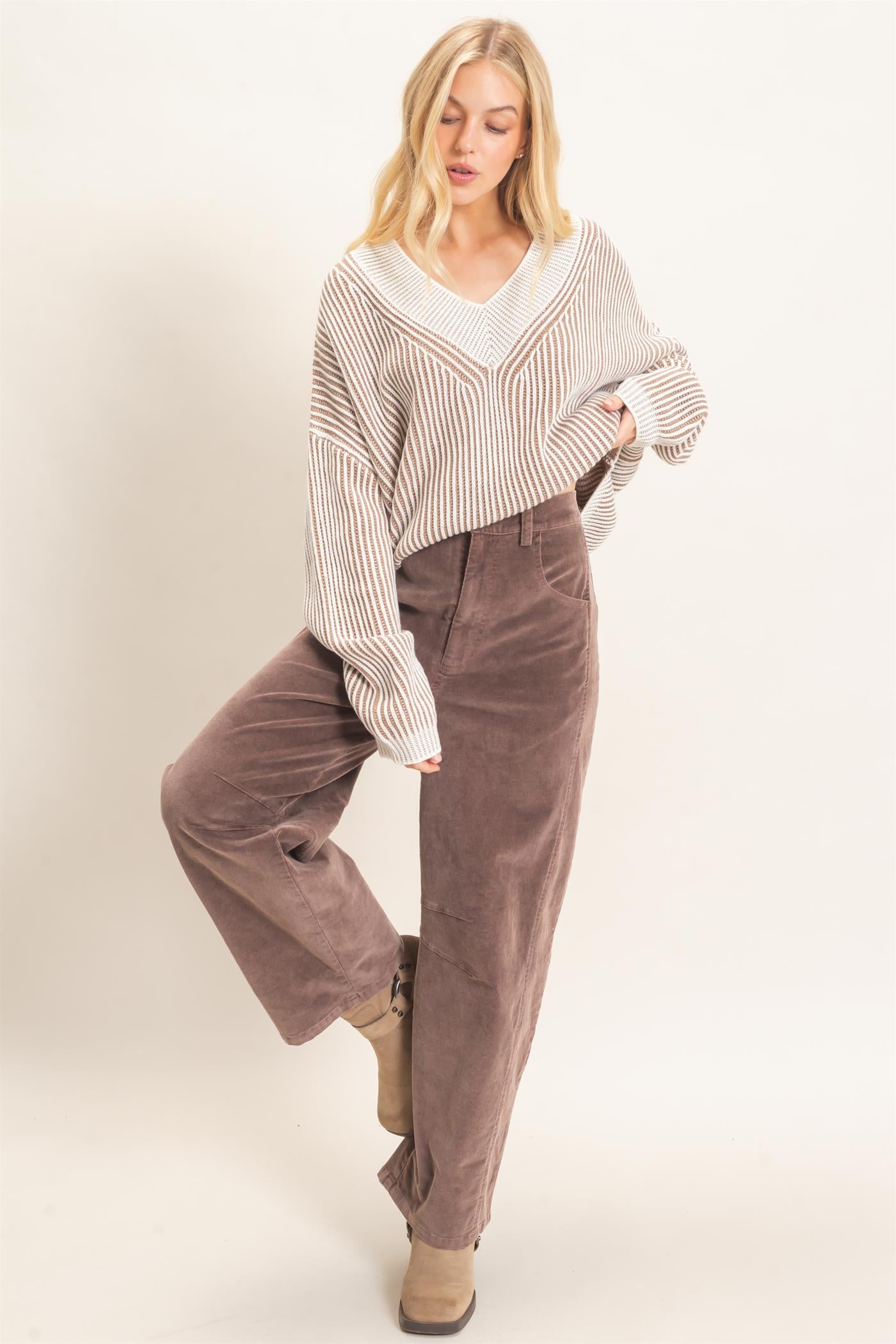 Wholesale Mineral Wash Wide-Leg Pants Pants HF26F238 BROWN HYFVE