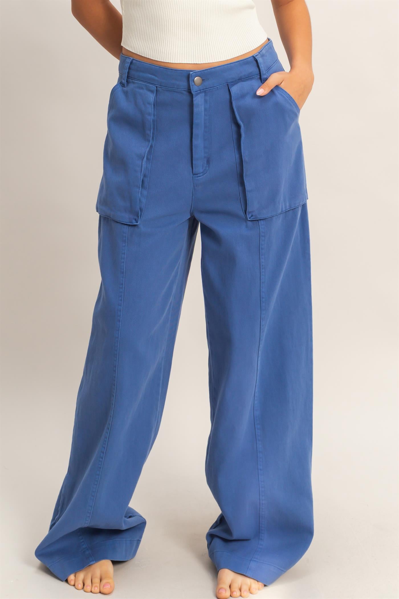 Wholesale High Rise Cargo Pants With Ankle Ties Pants DZ24C156 COBALT DOUBLE ZERO