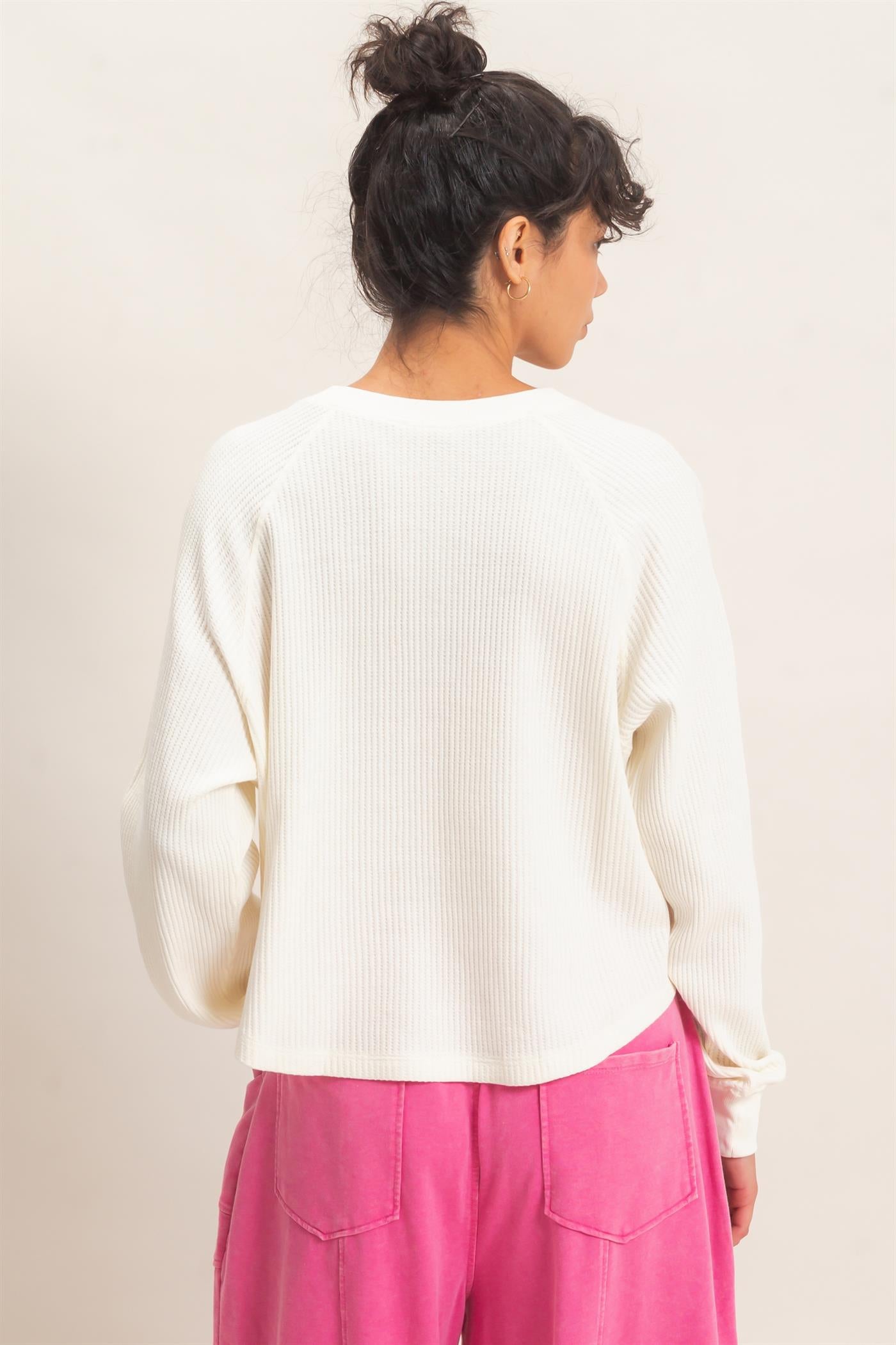 Wholesale Mineral Wash Waffle Knit Henley Top Sweatshirts DZ26E947 CREAM DOUBLE ZERO