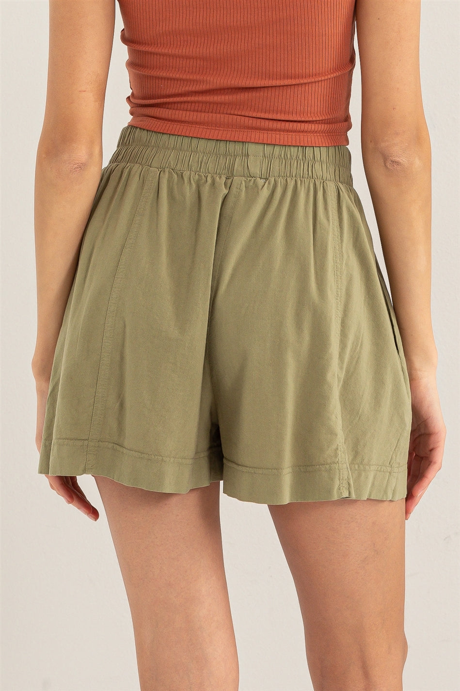 Wholesale Seam Detail High Waist Shorts Shorts DZ24A421 MOSS DOUBLE ZERO
