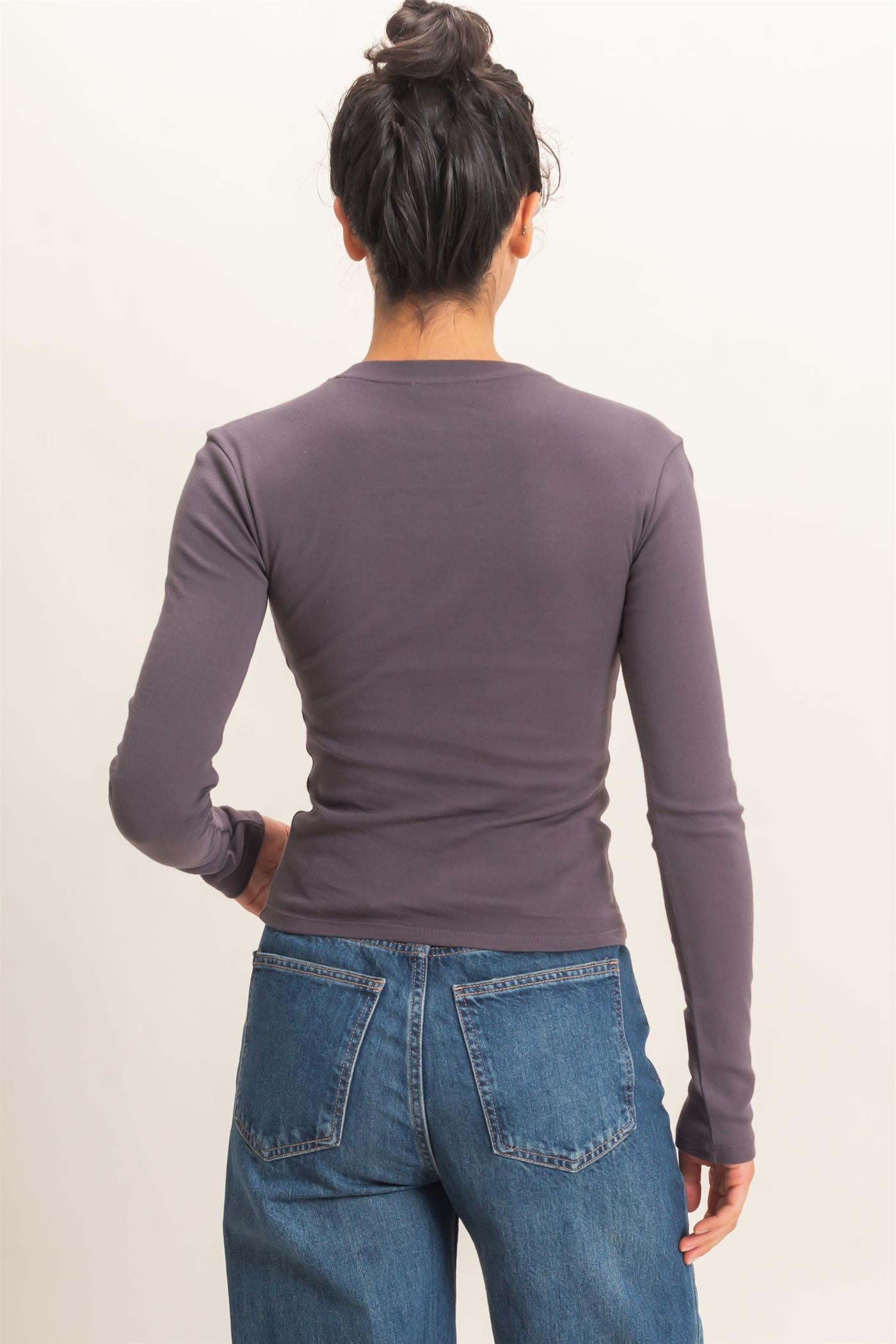 Wholesale Crew Neck Long Sleeve Top Clothing Tops DZ26E184 CHARCOAL DOUBLE ZERO