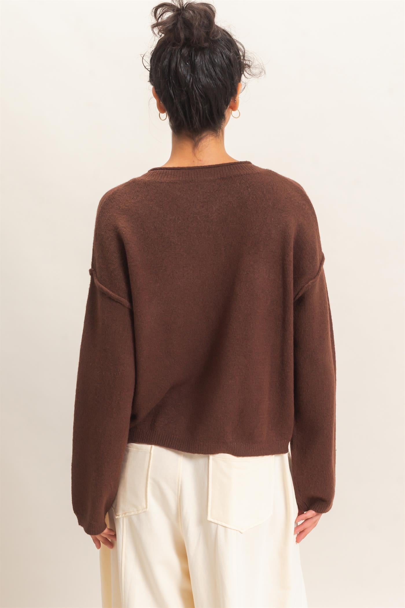Wholesale Crew Neck Loose Fit Cardigan Cardigans DZ26E269 DARK BROWN DOUBLE ZERO