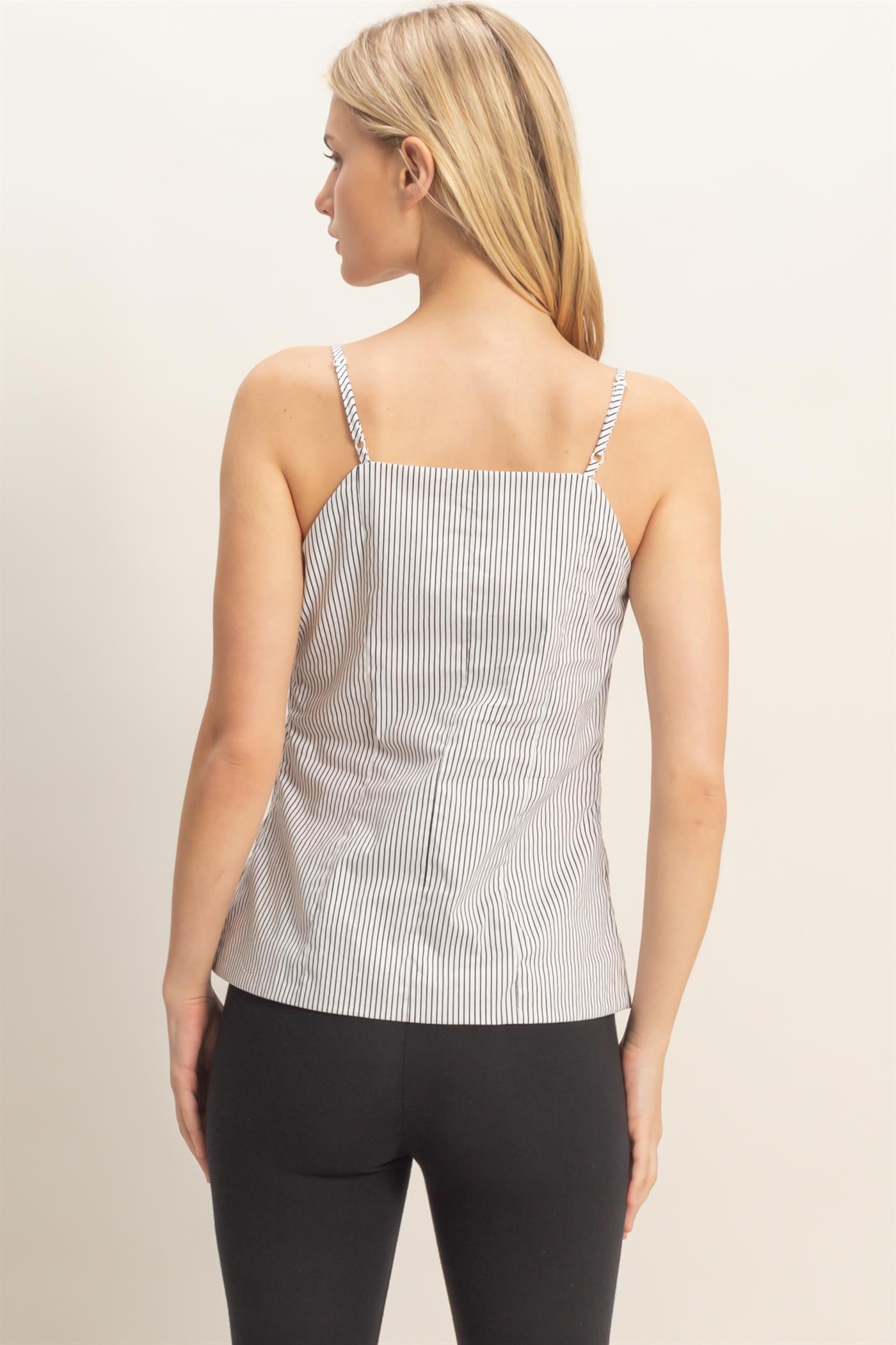 Wholesale Pinstripe Button Front Camisole Tank Tops HF25E715 WHITE HYFVE