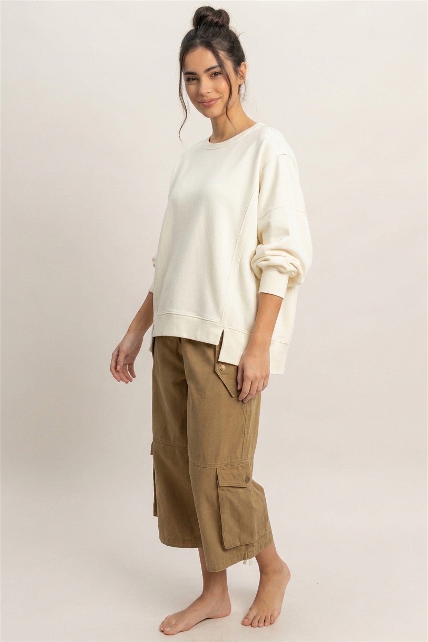 Wholesale Pigment  Dye Oversized Raw Edge Sweatshirt Sweatshirts DZ26C737 CREAM DOUBLE ZERO