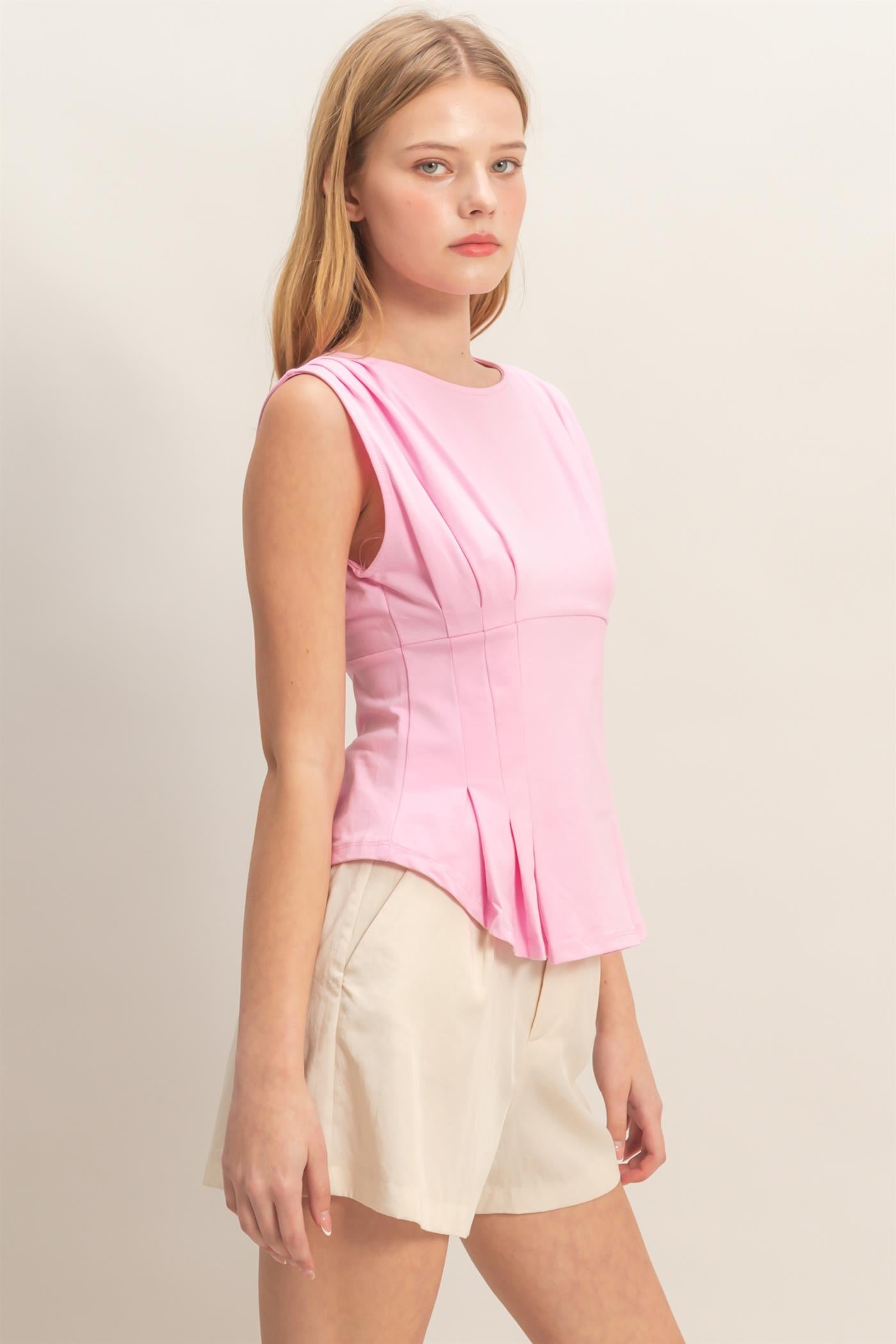 Wholesale Sleeveless Peplum Top Clothing Tops HF26A773 PINK HYFVE