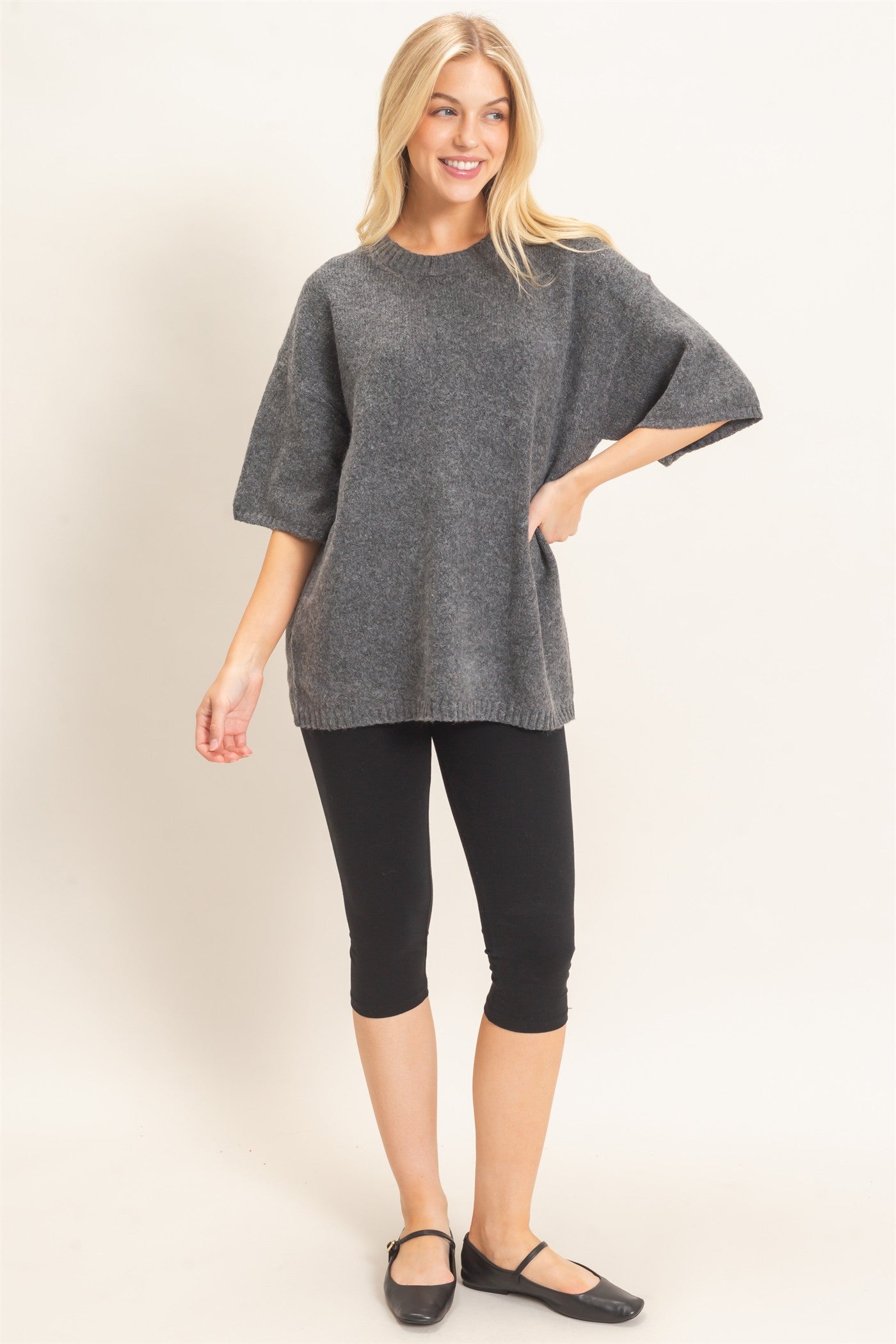 Wholesale Oversized Drop Shoulder Sweater Sweaters HF26E143 CHARCOAL HYFVE