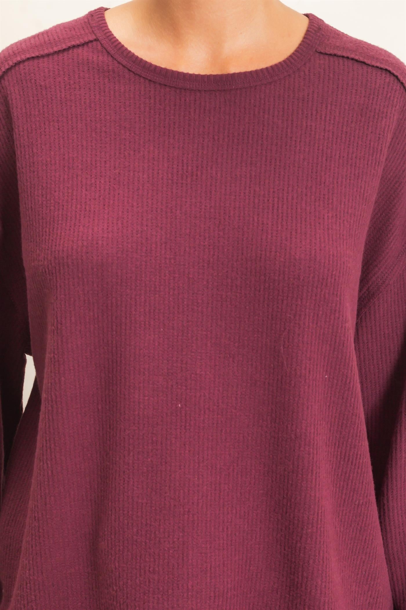 Wholesale Raw Edge Waffle Sweatshirt Sweatshirts DZ26F081 DARK CHERRY HYFVE