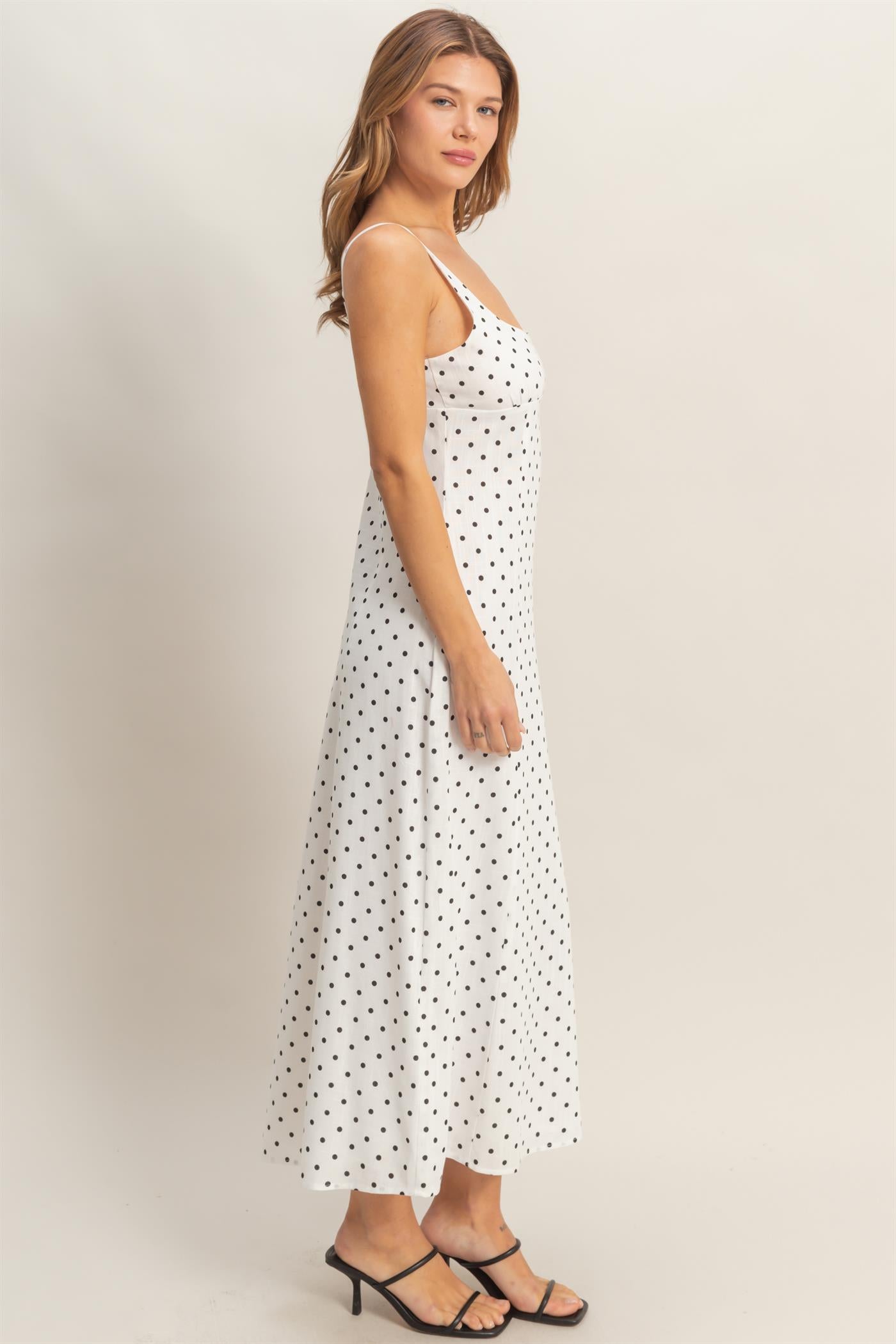 Wholesale Polka Dot Scoop Neck Midi Dress Dresses HF26C268-D WHITE HYFVE