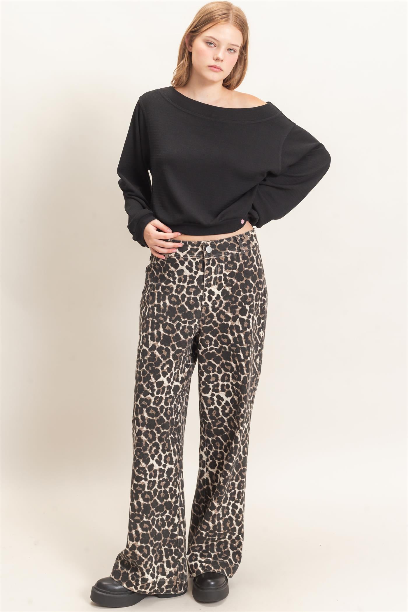 Wholesale Leopard Print Wide-Leg Pants Pants HF26F161 CREAM HYFVE