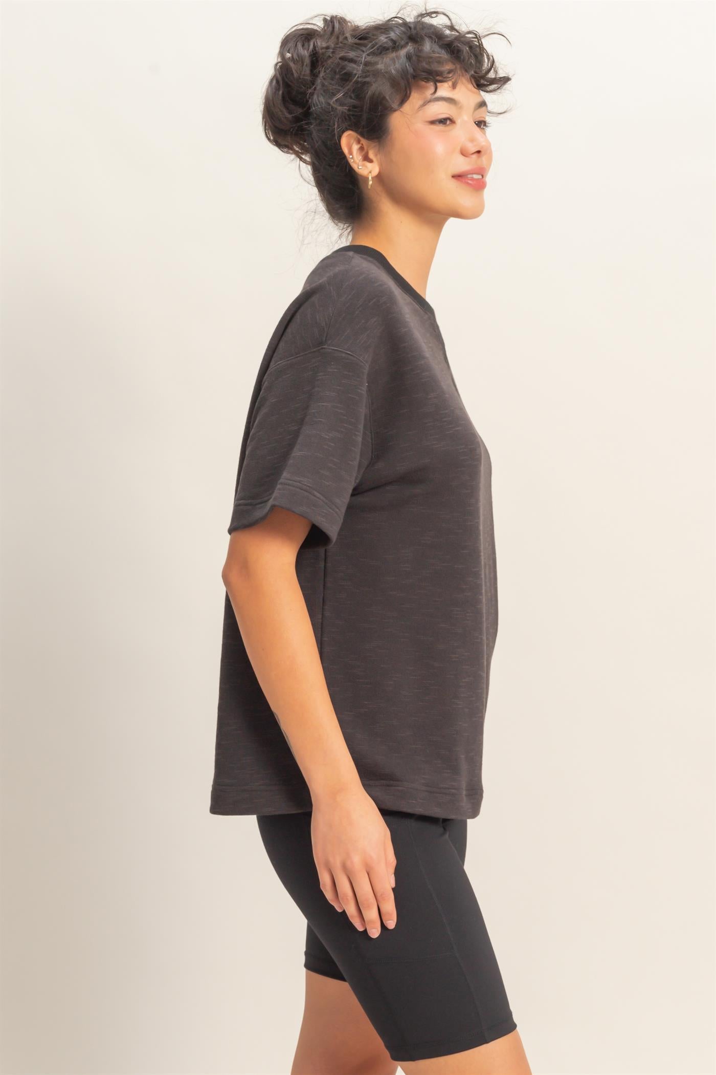 Wholesale Crew Neck Short Sleeve Top Clothing Tops DZ26A891 BLACK DOUBLE ZERO