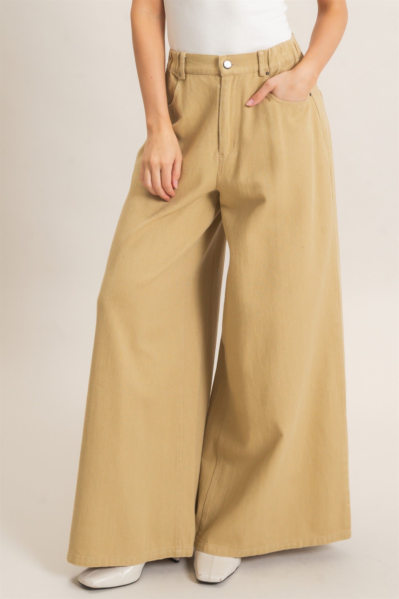 Wholesale Wide-Leg High-Rise Pants Pants HF26F222-D KHAKI HYFVE