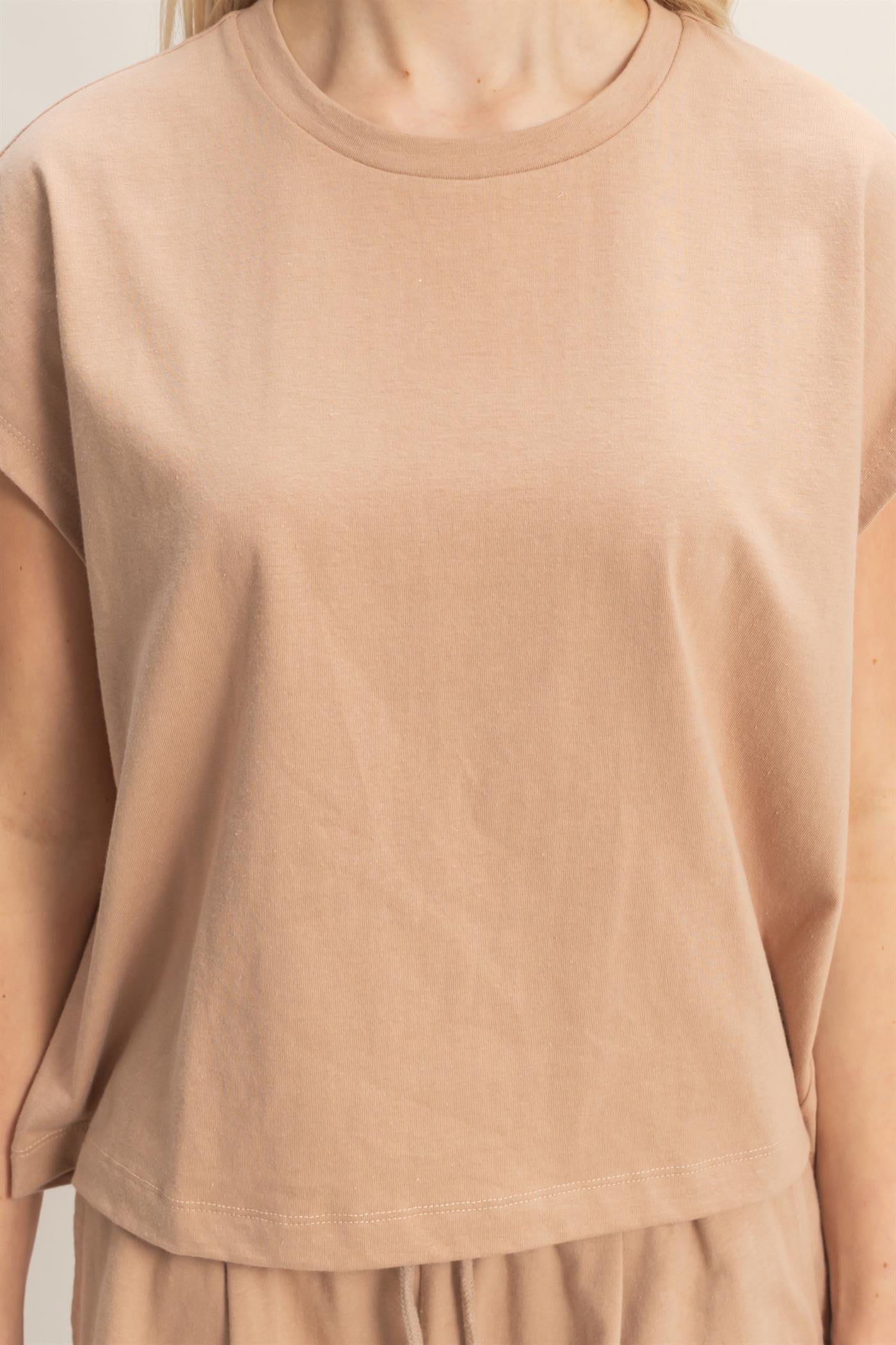 Wholesale Cap Sleeve Boxy Top And Shorts Set Clothing DZ26C543-SET DARK TAUPE DOUBLE ZERO