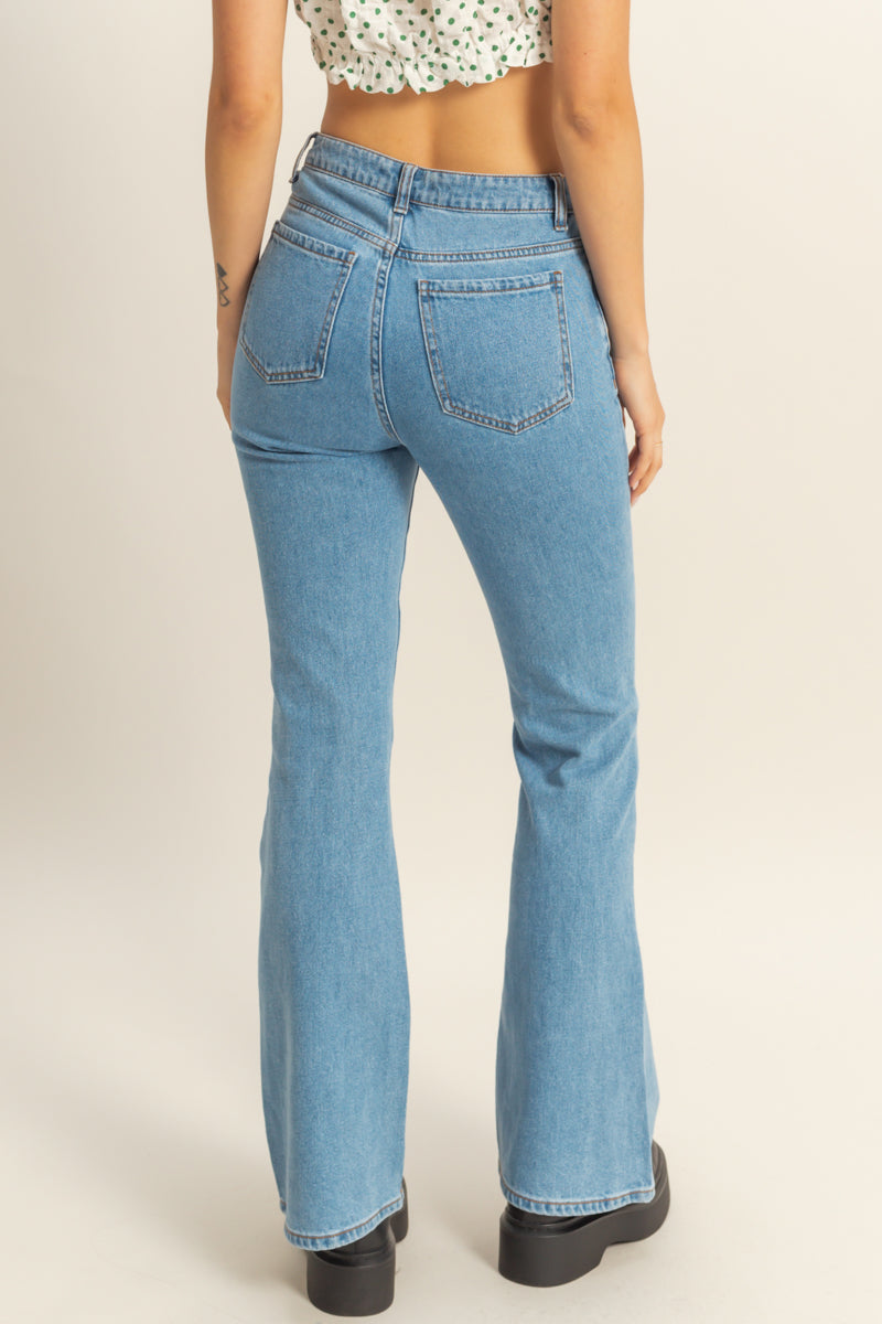 Wholesale High-Waisted Flared Jeans Pants DZ23A834 MEDIUM BLUE DOUBLE ZERO