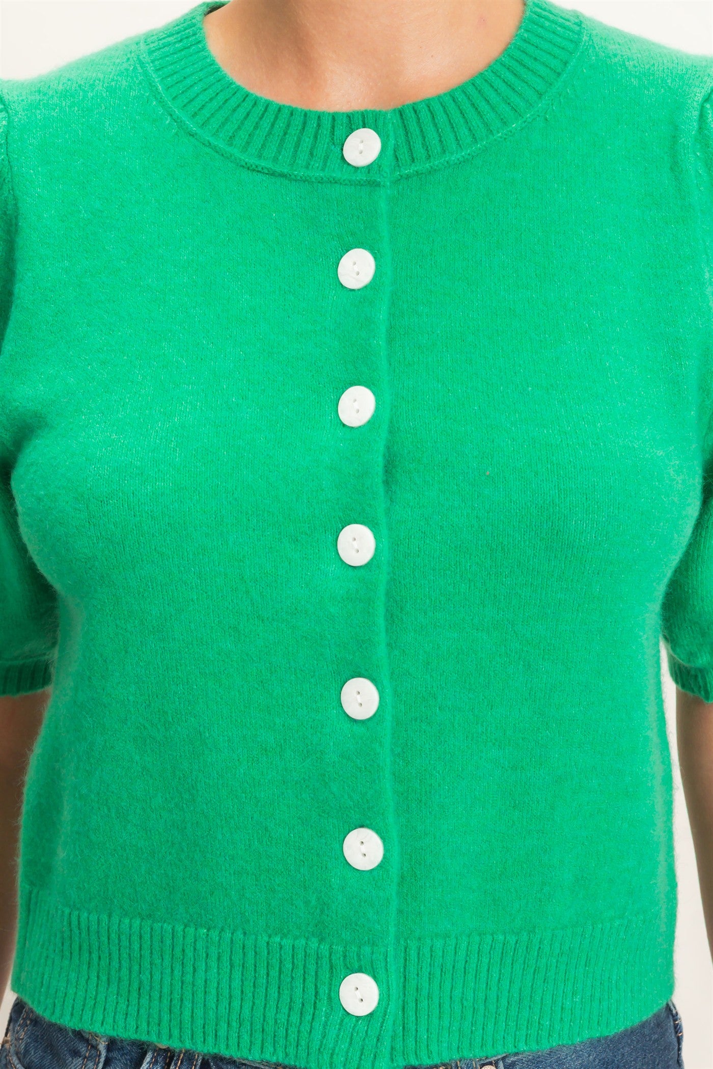 Wholesale Button Front Puff Short Sleeve Cardigan Cardigans DZ26C960 EMERALD DOUBLE ZERO