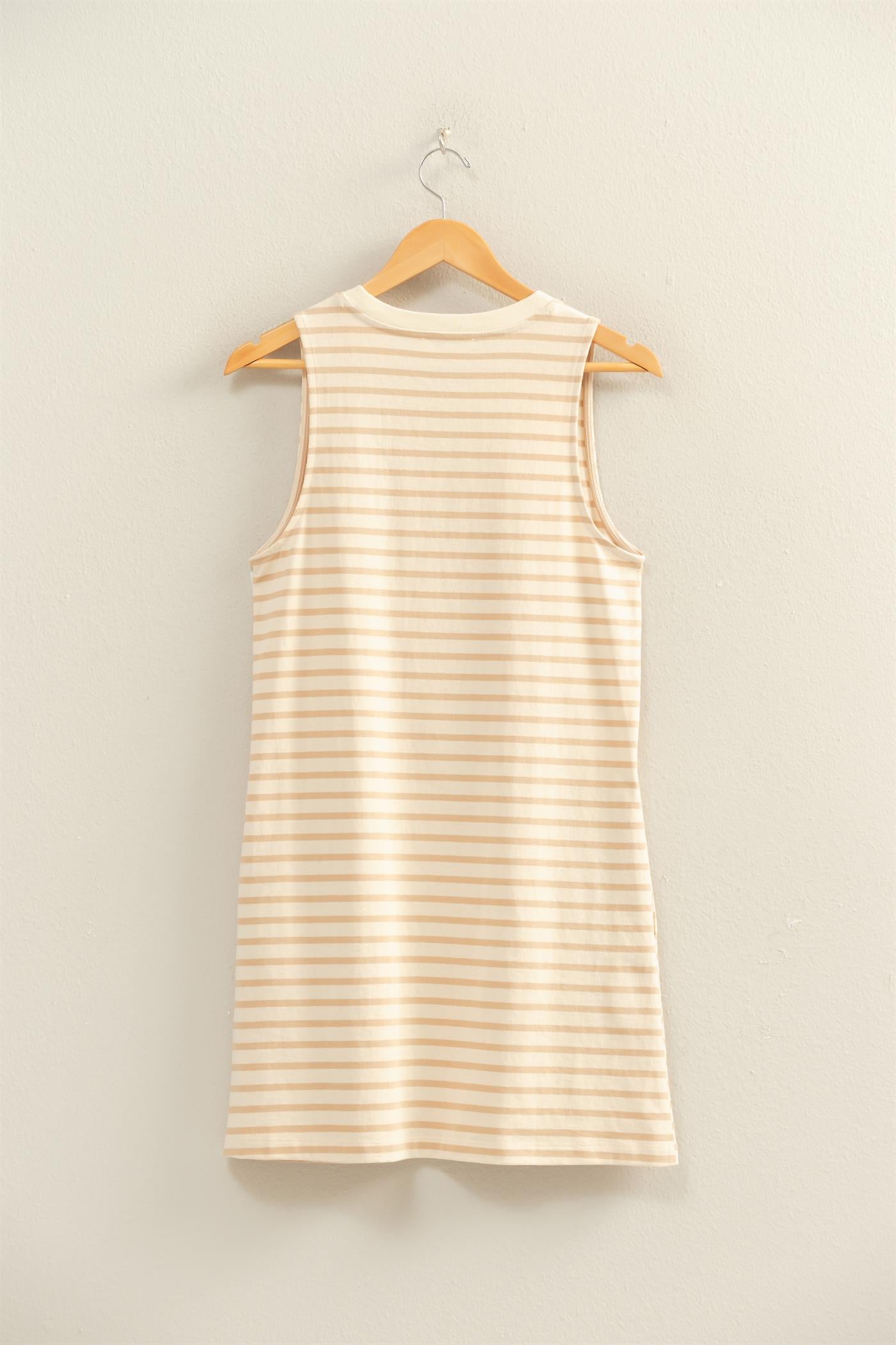 Wholesale Striped Sleeveless Mini Dress Dresses DZ26C068 TAUPE DOUBLE ZERO
