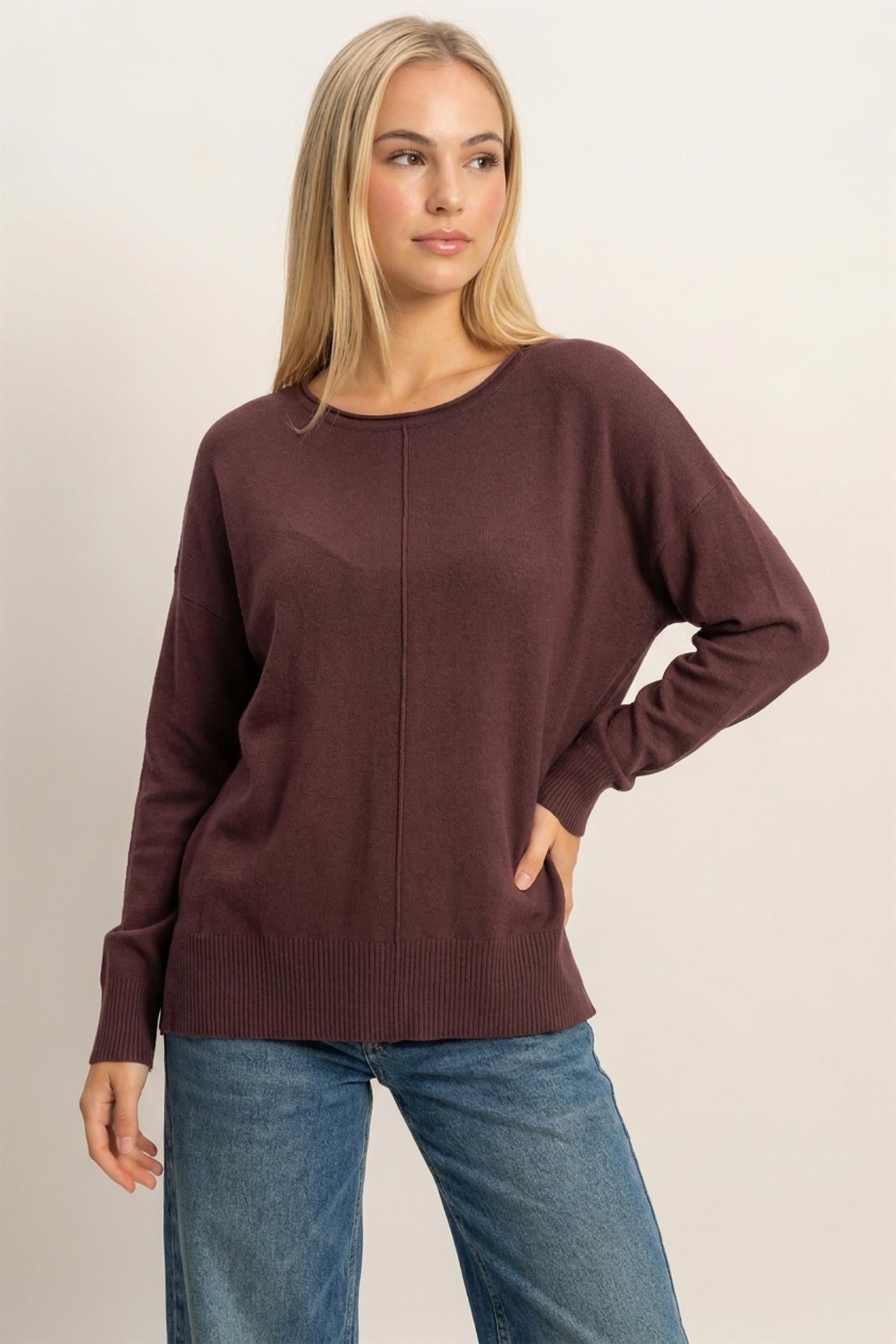 Wholesale Roll Neck Seam Detail Sweater Sweaters DZ26C975 COCOA DOUBLE ZERO