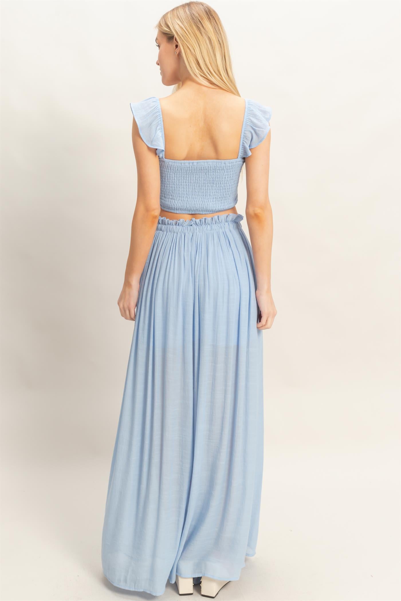 Wholesale Smocked Top & Maxi Skirt Set Clothing HF26C292-SET-D POWDER BLUE HYFVE