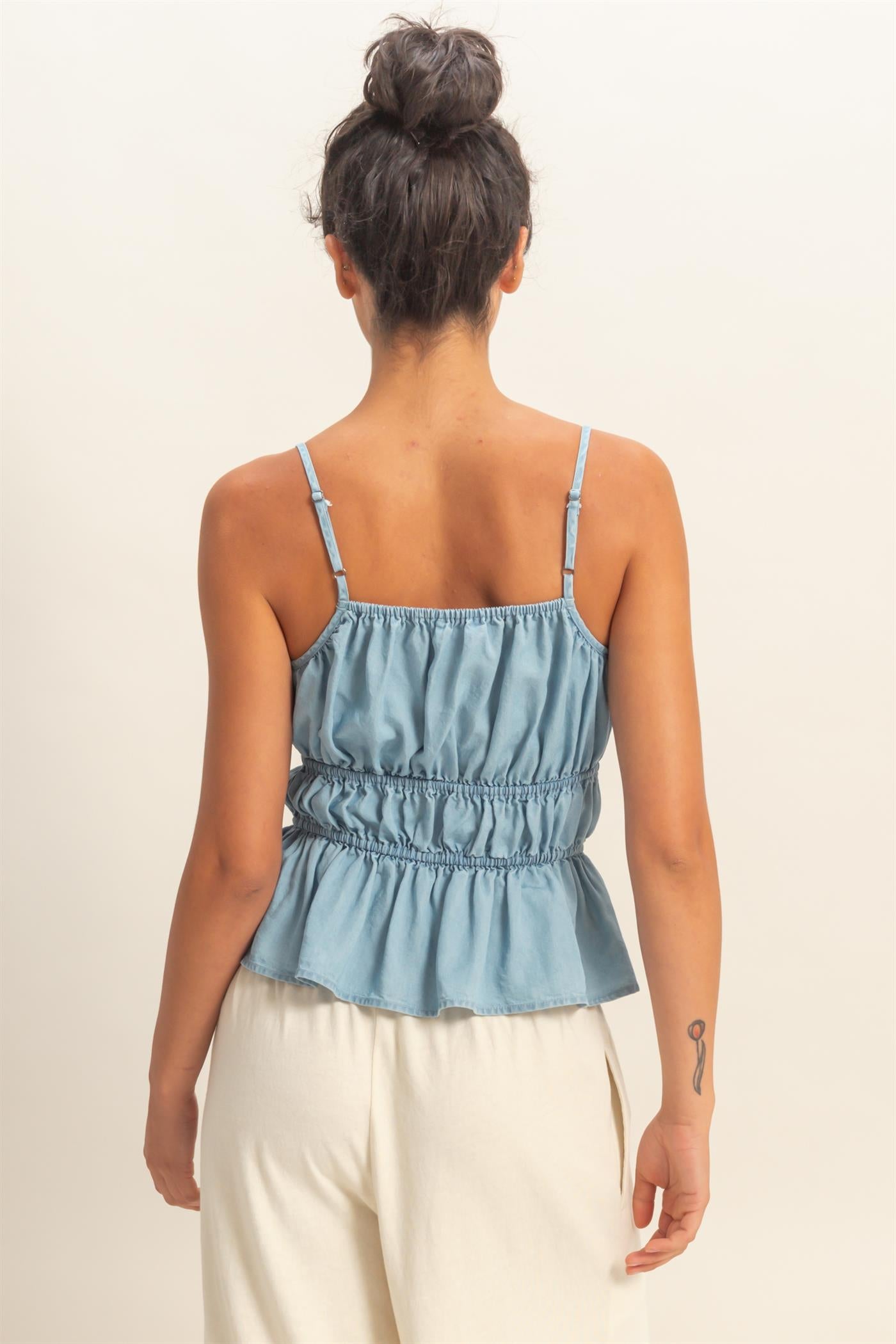 Wholesale Cinched Waist Peplum Top Camisoles DZ26C101 LIGHT BLUE DOUBLE ZERO
