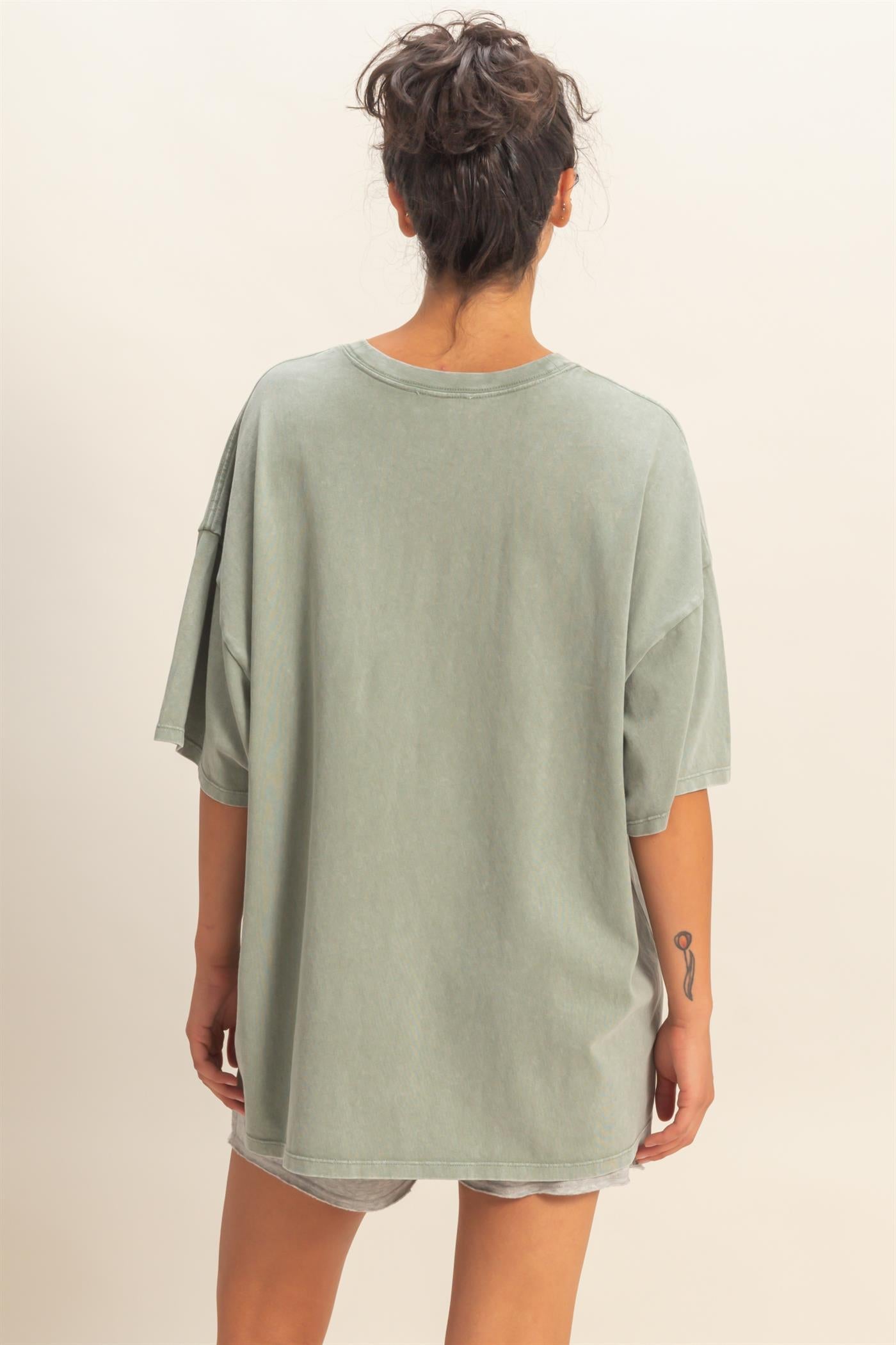 Wholesale Oversized Mineral Wash T-Shirt T-Shirts DZ26A031 SAGE GREEN DOUBLE ZERO