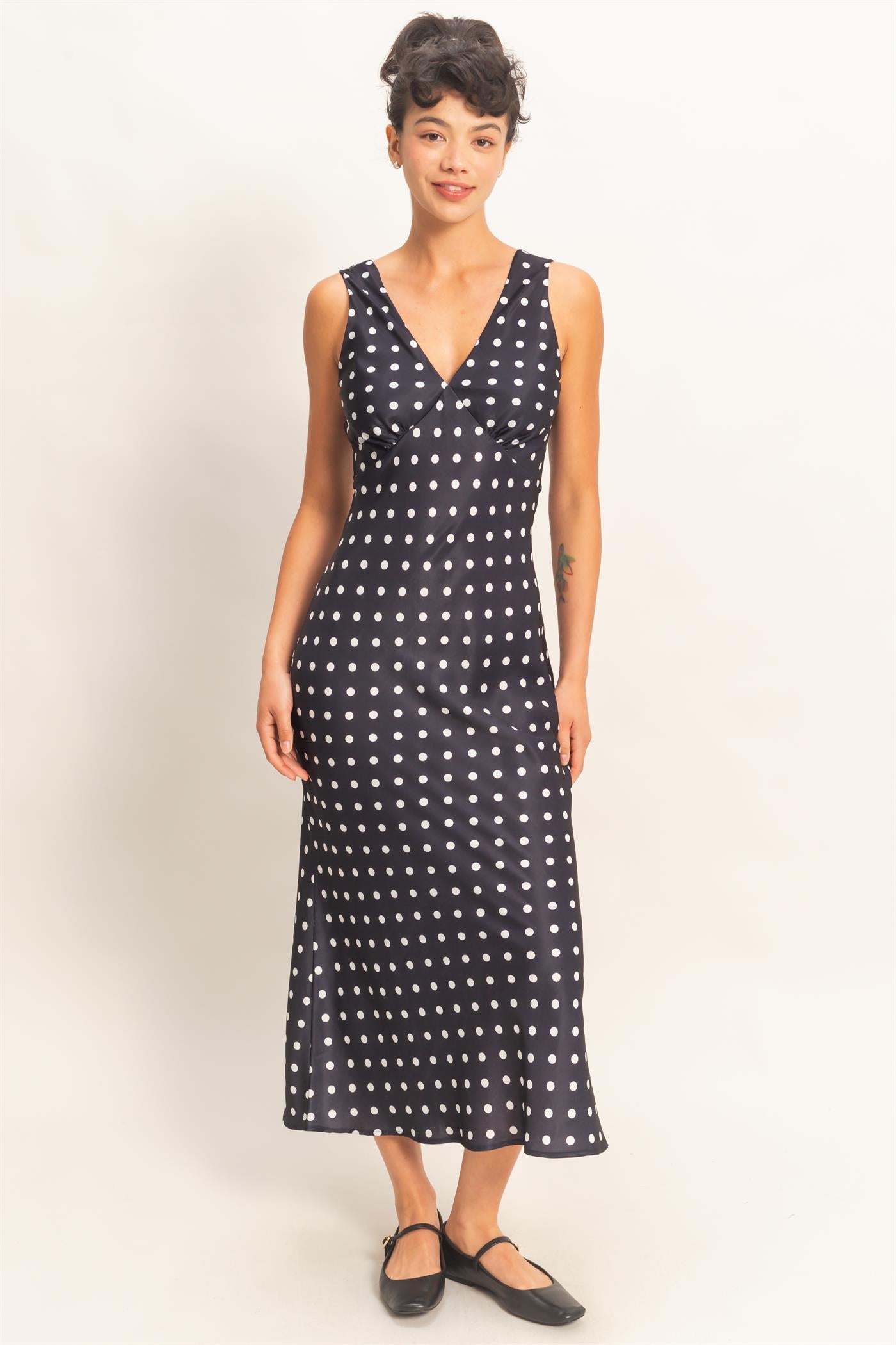 Wholesale Polka Dot Sleeveless Maxi Dress Dresses DZ25E063 BLACK DOUBLE ZERO