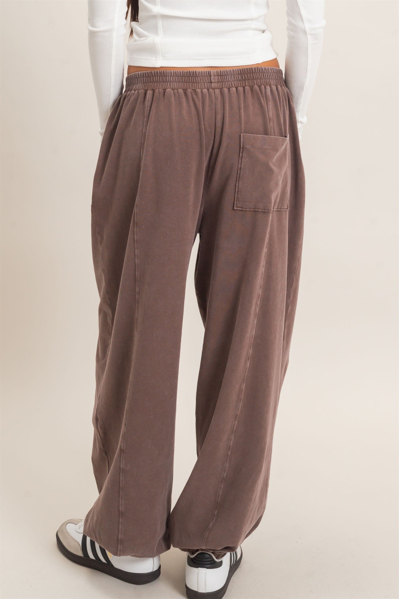 Wholesale Mineral Wash Elastic Waist Jogger Pants Joggers DZ26F405 DARK BROWN DOUBLE ZERO