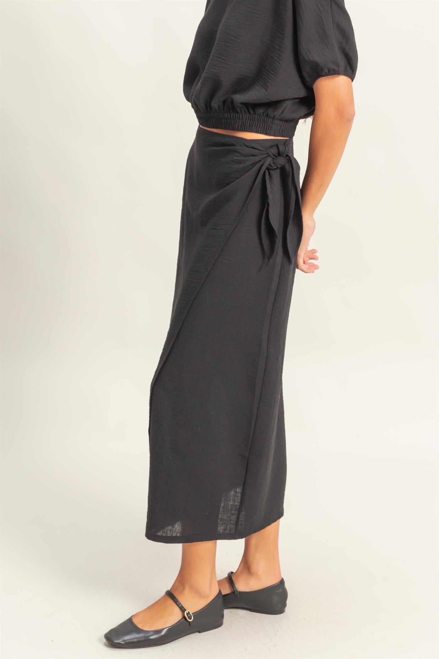 Wholesale High Waist Crinkle Woven Maxi Skirt Skirts DZ25C511 BLACK DOUBLE ZERO