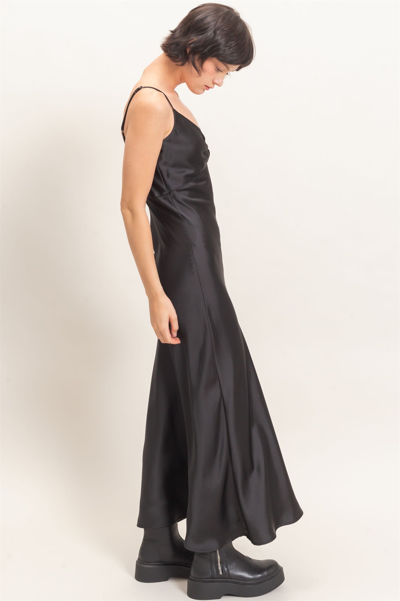 Wholesale Satin Slip Dress With Spaghetti Straps Dresses DZ26E380 BLACK DOUBLE ZERO