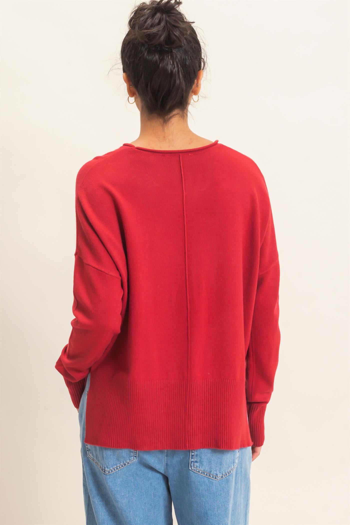 Wholesale Roll Neck Seam Detail Sweater Sweaters DZ26C975 DARK RED DOUBLE ZERO