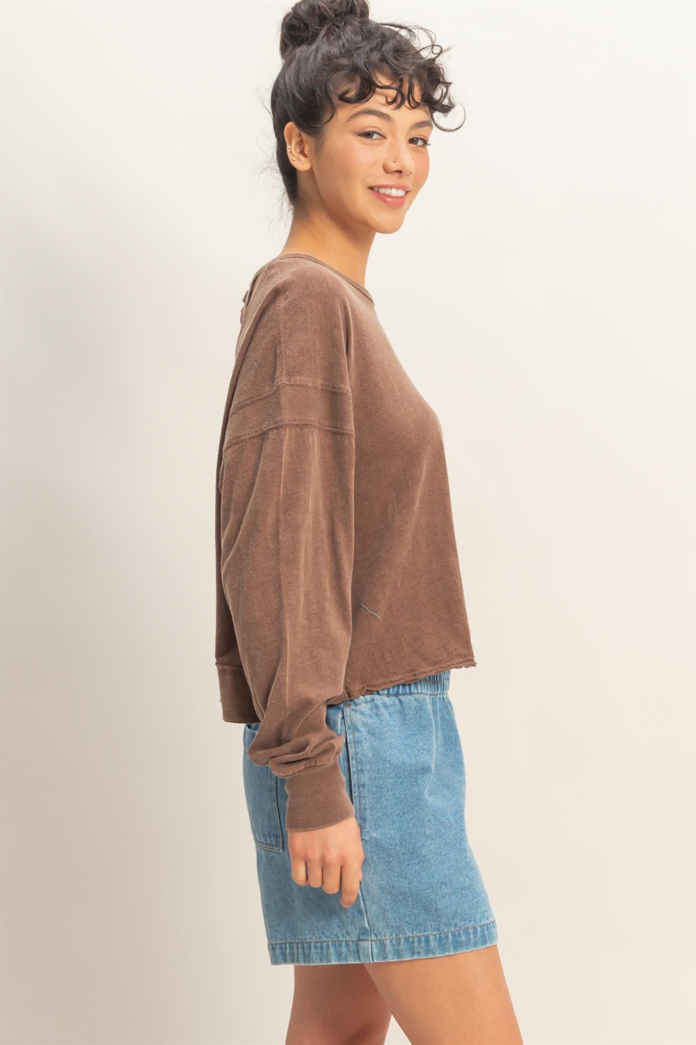 Wholesale Cross Detail Open Back Long-Sleeve Top Clothing Tops DZ26C731 CHOCOLATE DOUBLE ZERO