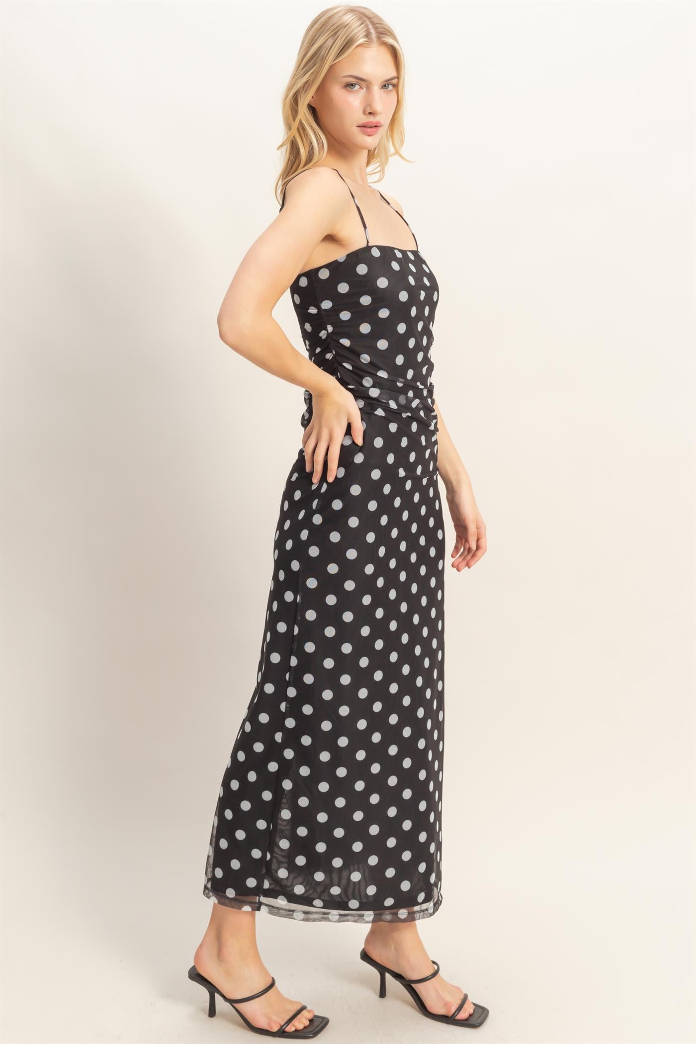 Wholesale Strap Polka Dot Midi Dress Dresses HF26A985 BLACK HYFVE