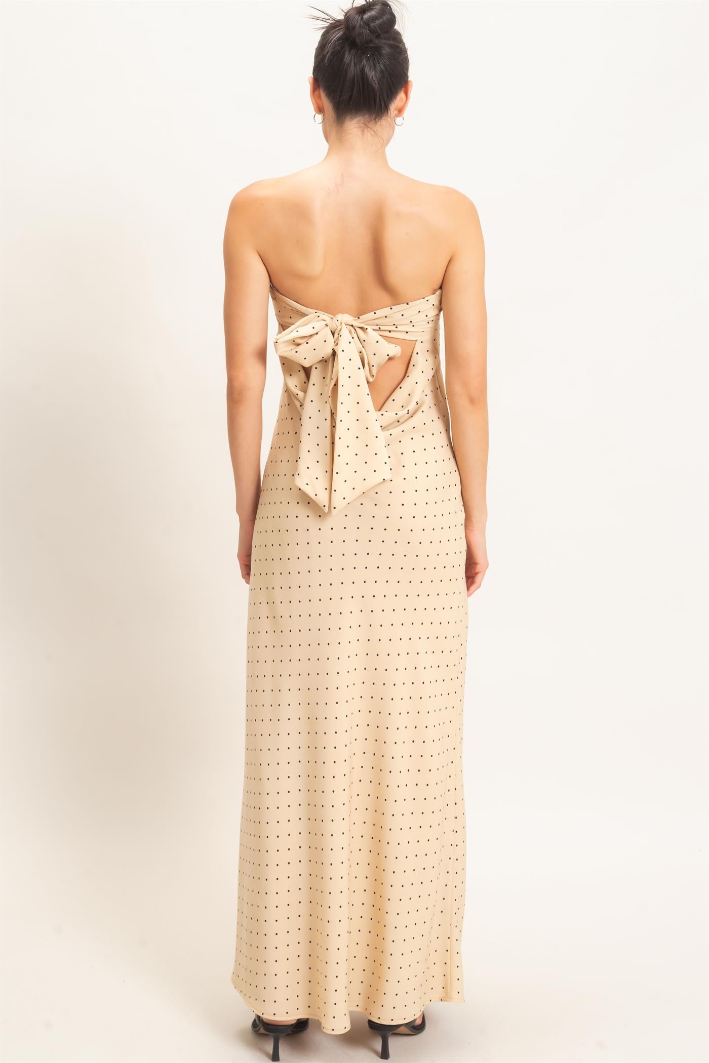 Wholesale Strapless Polka Dot Maxi Dress Dresses HF26E845 BEIGE HYFVE
