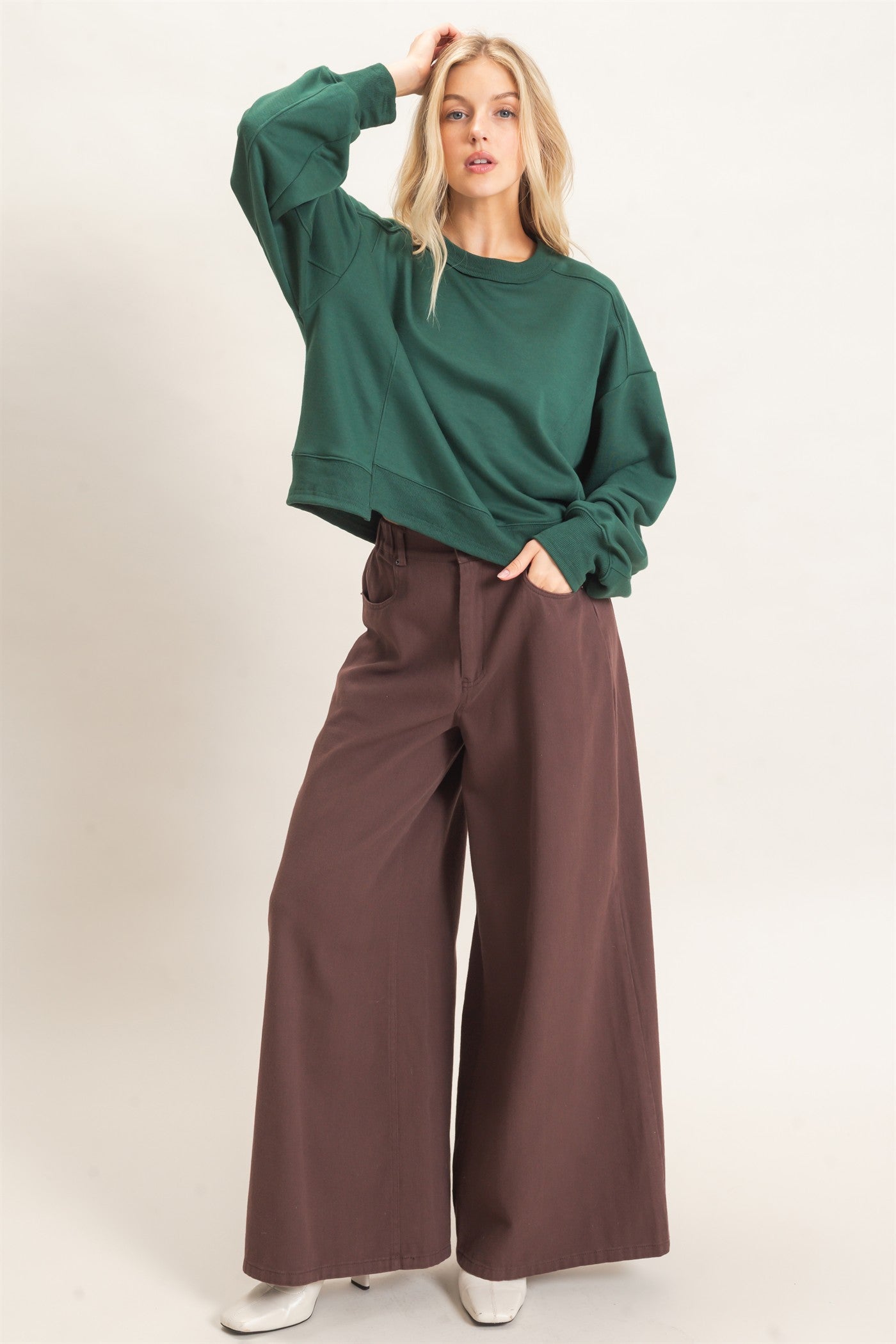 Wholesale Wide-Leg High-Rise Pants Pants HF26F222-D BROWN HYFVE
