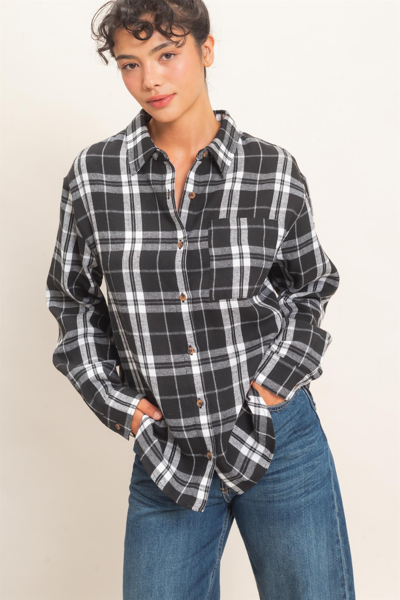 Wholesale Plaid Long Sleeve Shirt Shirts DZ26F275 BLACK DOUBLE ZERO