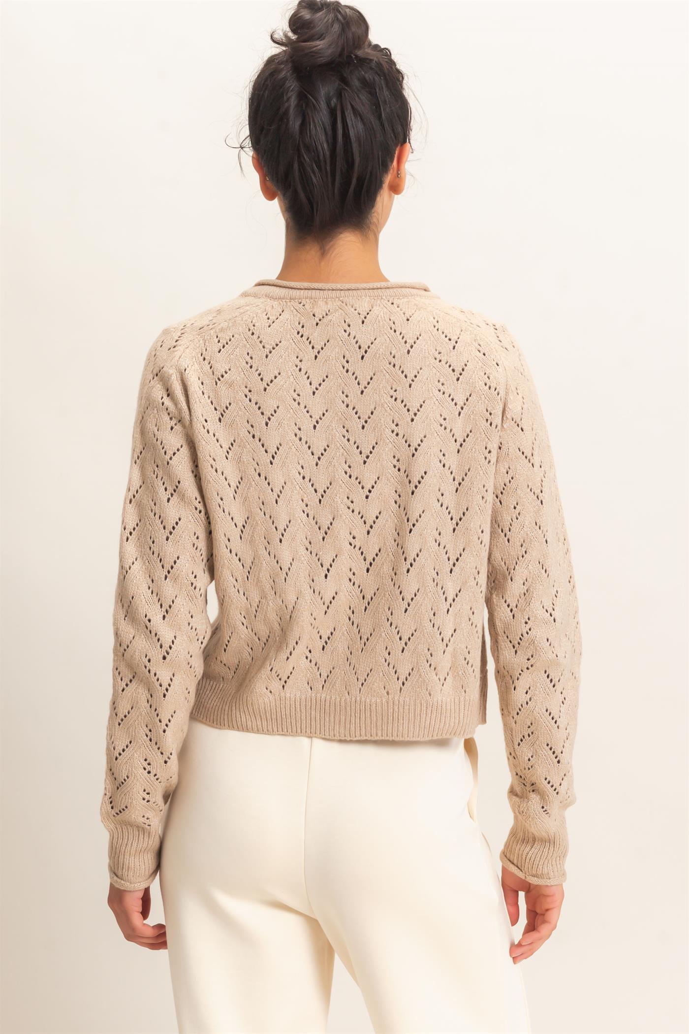 Wholesale Pointelle Knit Button Front Cardigan Cardigans DZ26C978 DARK TAUPE DOUBLE ZERO