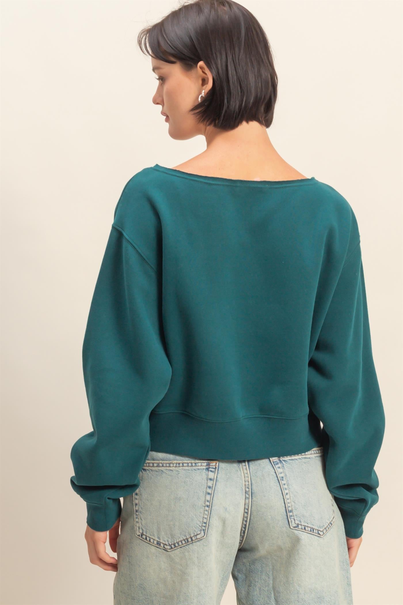 Wholesale Boatneck Long Sleeve Pullover Sweatshirt Sweatshirts DZ25E407 DEEP GREEN DOUBLE ZERO