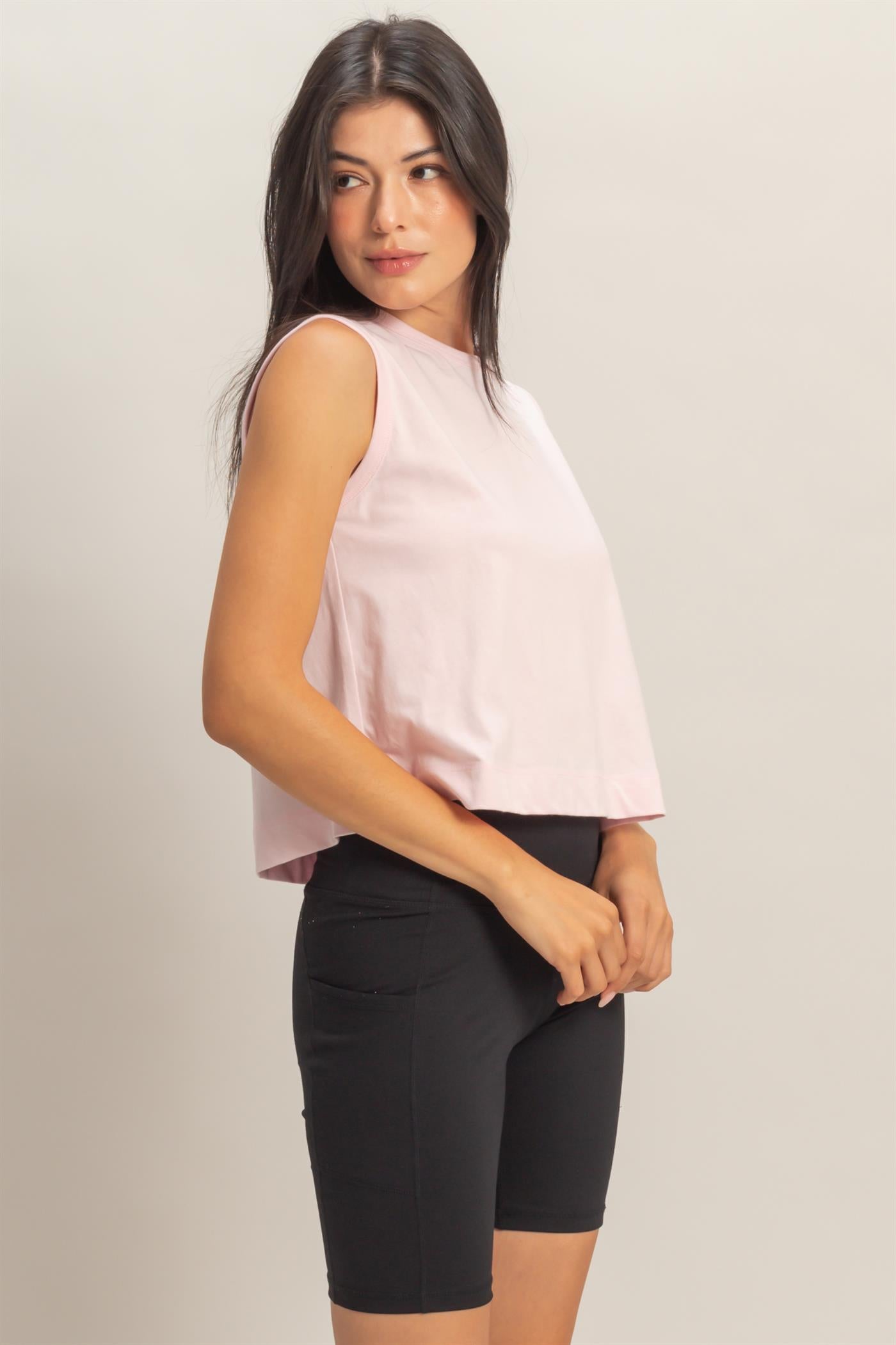 Wholesale Sleeveless Crew Neck Top With Back Pleats Clothing Tops DZ26A999 SOFT PINK DOUBLE ZERO