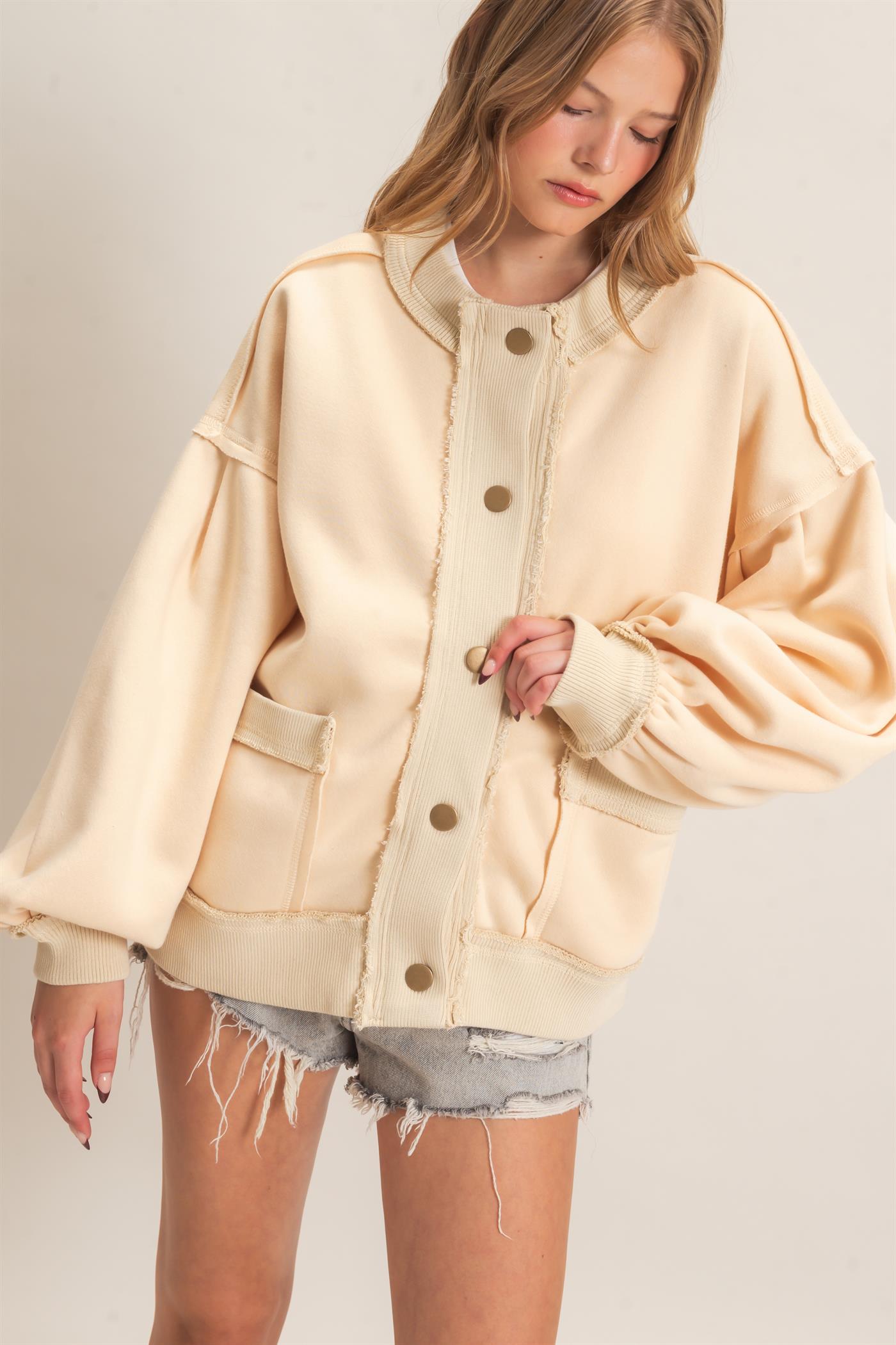 Wholesale Snap Front Jacket Coats & Jackets HF26E003 CREAM HYFVE