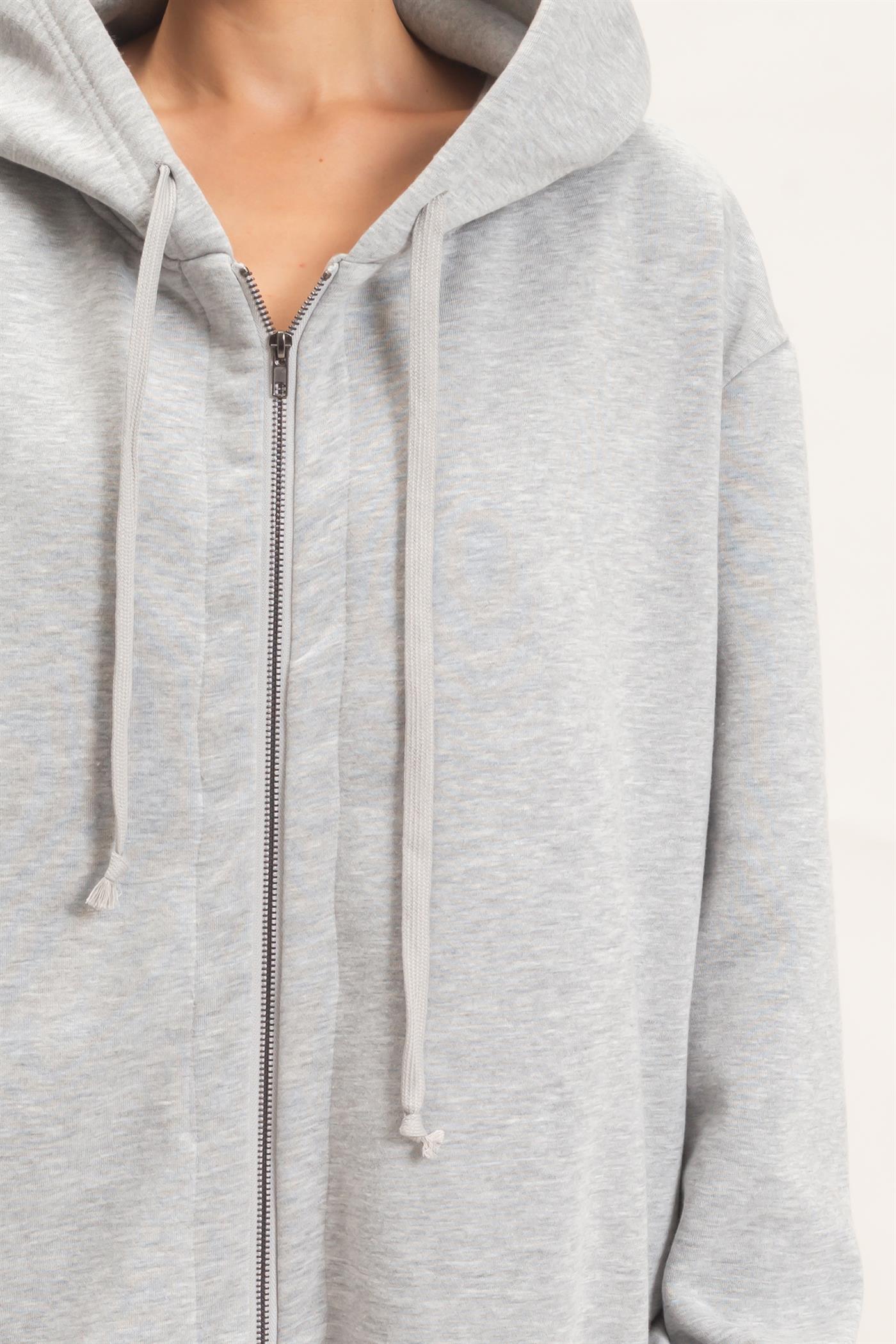 Wholesale Oversized Longline Zip-Up Hoodie Jacket Outerwear HF26E650 HEATHER GRAY HYFVE