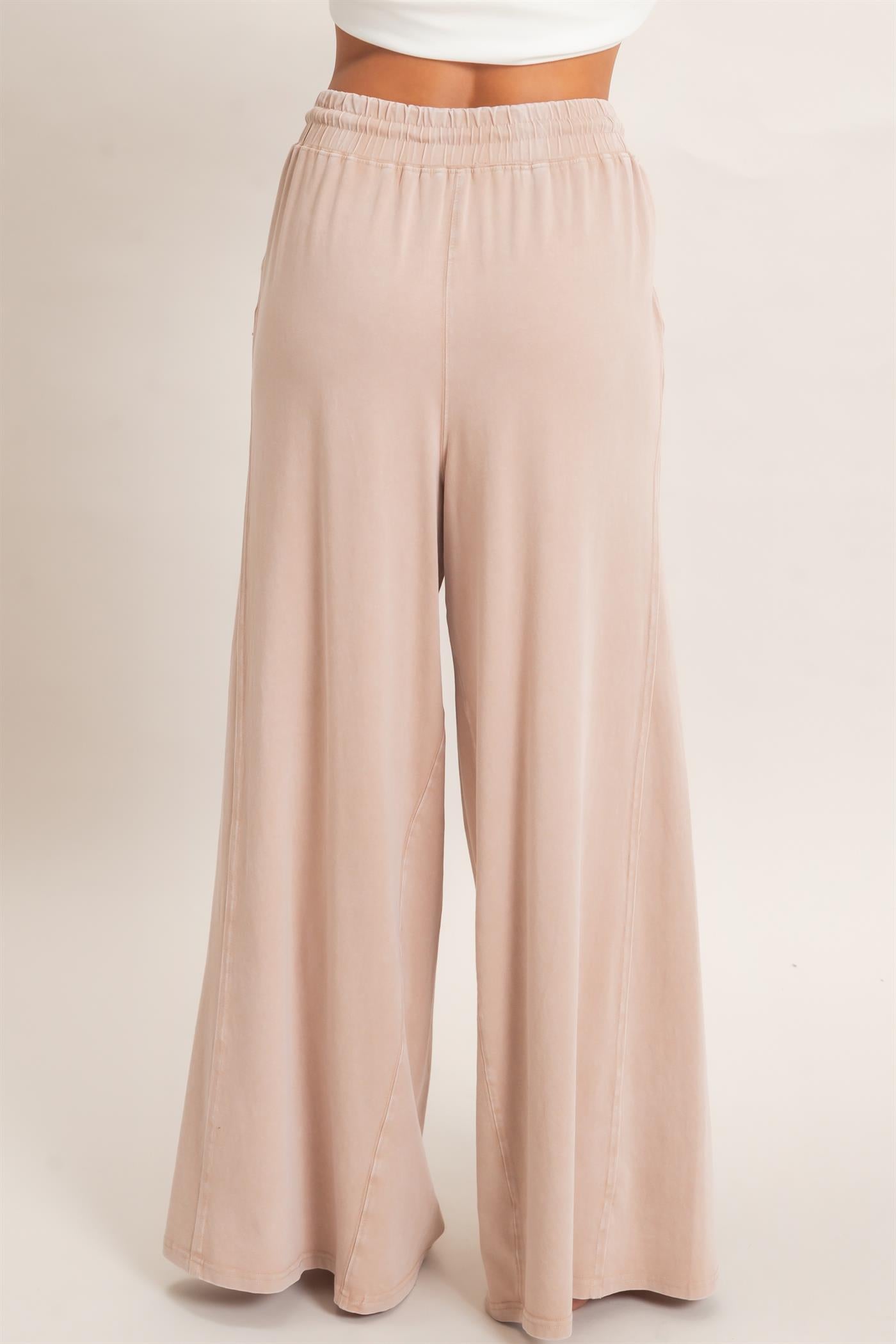 Wholesale Wide Leg Mineral Wash Pants Pants DZ26F406 DARK TAUPE DOUBLE ZERO