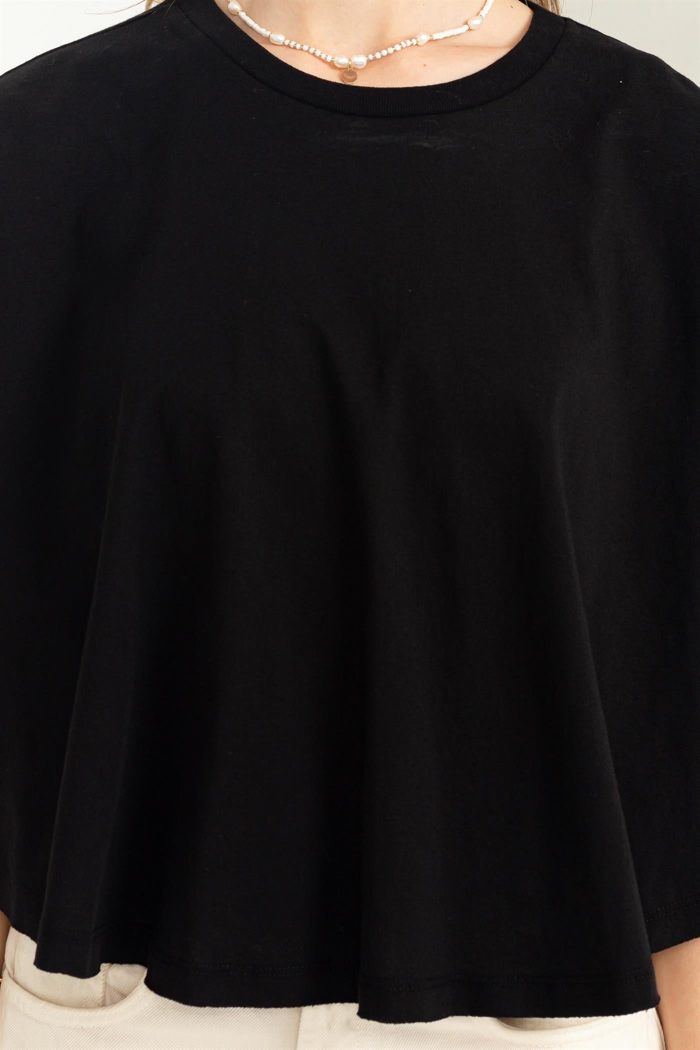 Wholesale Stay Easy Flutter Sleeve High-Low Top Clothing Tops DZ23C410 BLACK DOUBLE ZERO