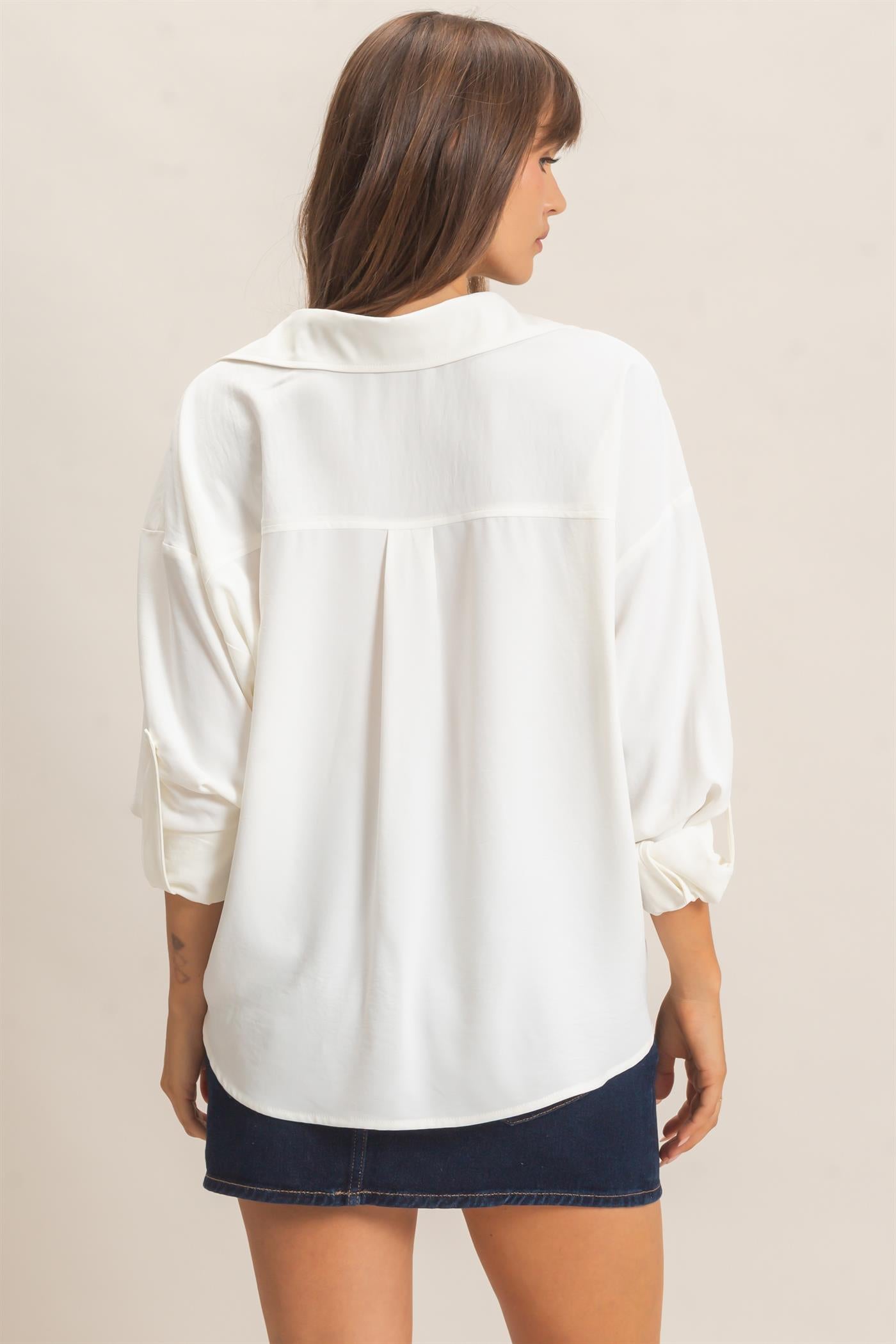 Wholesale Button-Up Dolman Sleeve Top Shirts HF26F070 OFF WHITE HYFVE