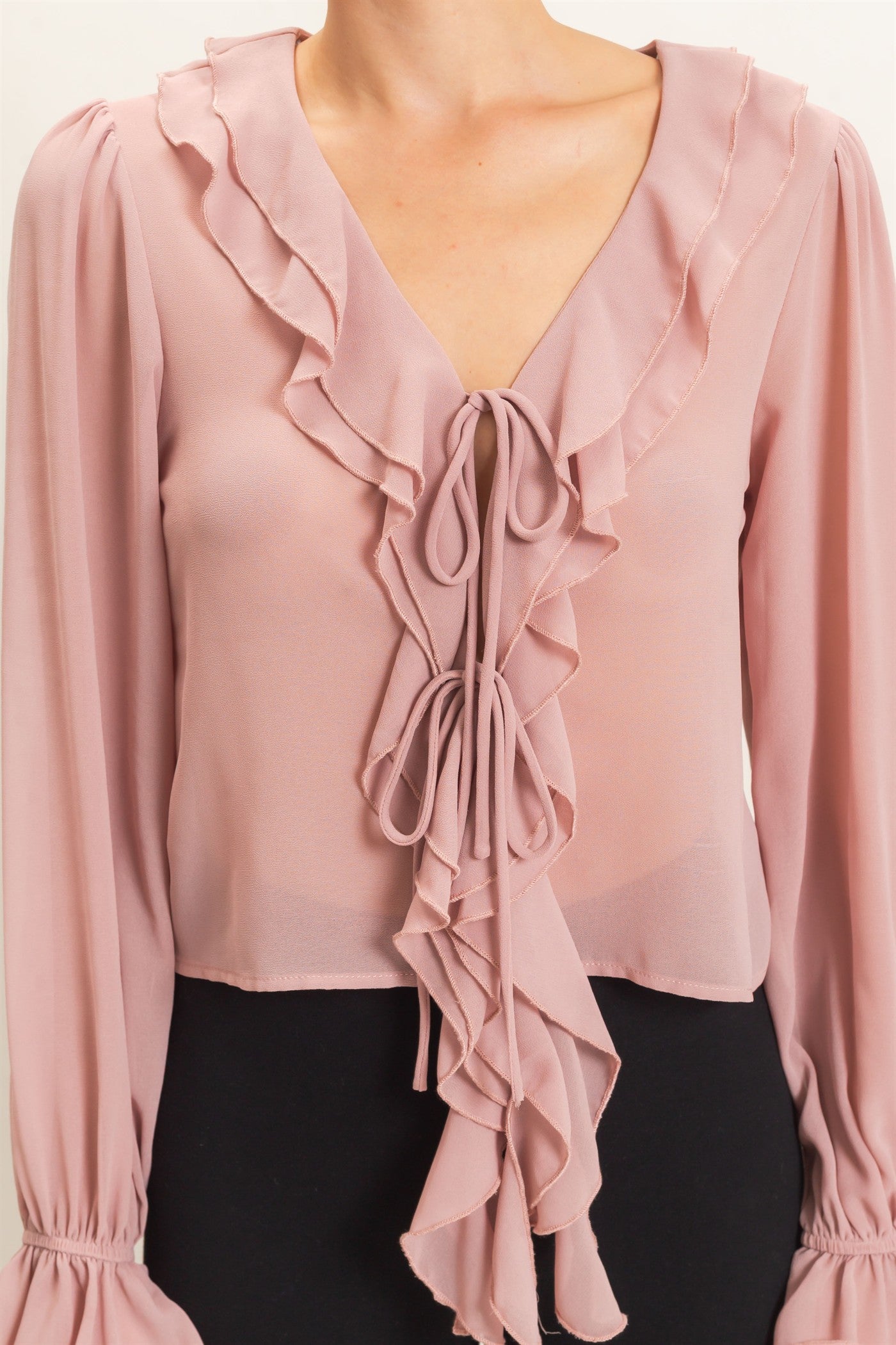 Wholesale Ruffled V-Neck Blouse Blouses HF26F066 MAUVE HYFVE