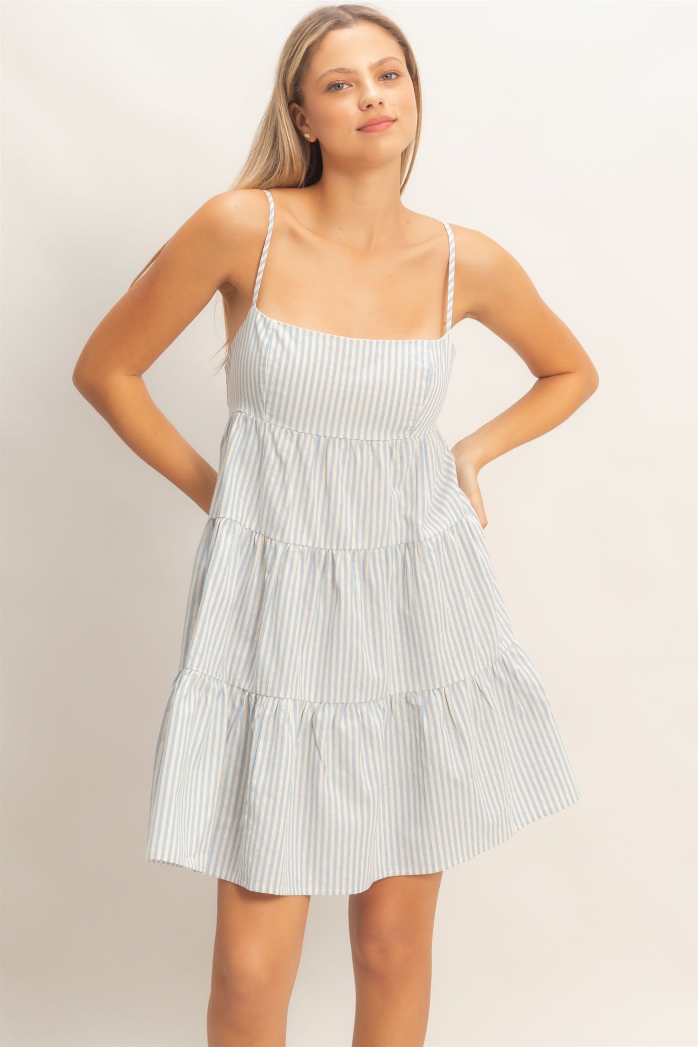 Wholesale Striped Sleeveless A-Line Dress Dresses HF26A247 SKY BLUE HYFVE