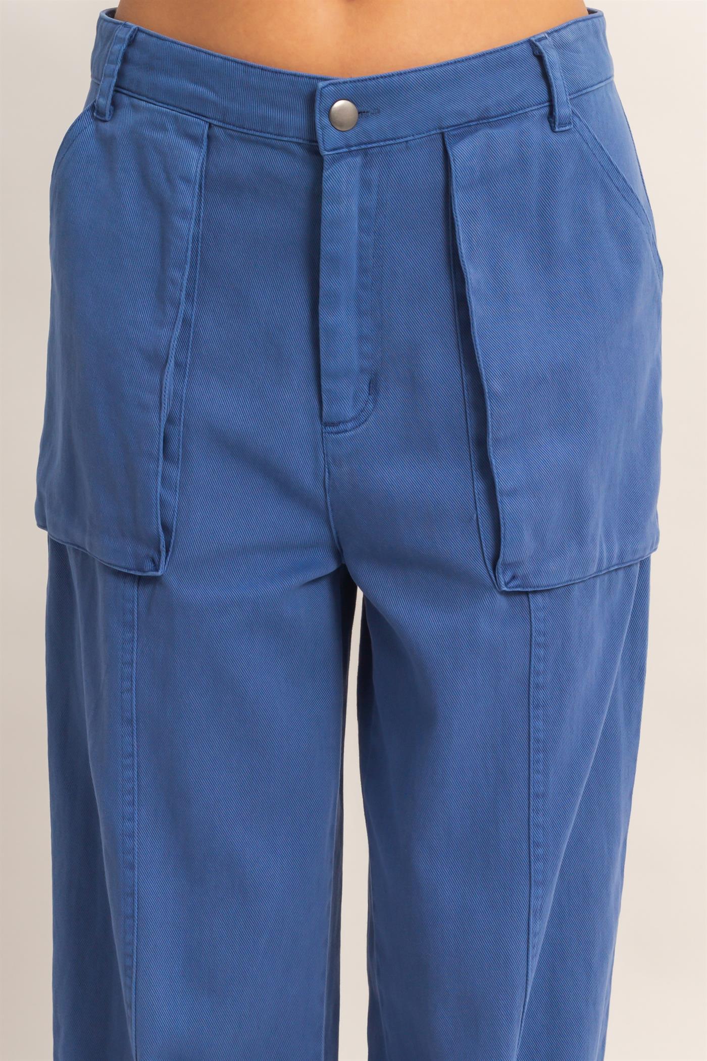 Wholesale High Rise Cargo Pants With Ankle Ties Pants DZ24C156 COBALT DOUBLE ZERO