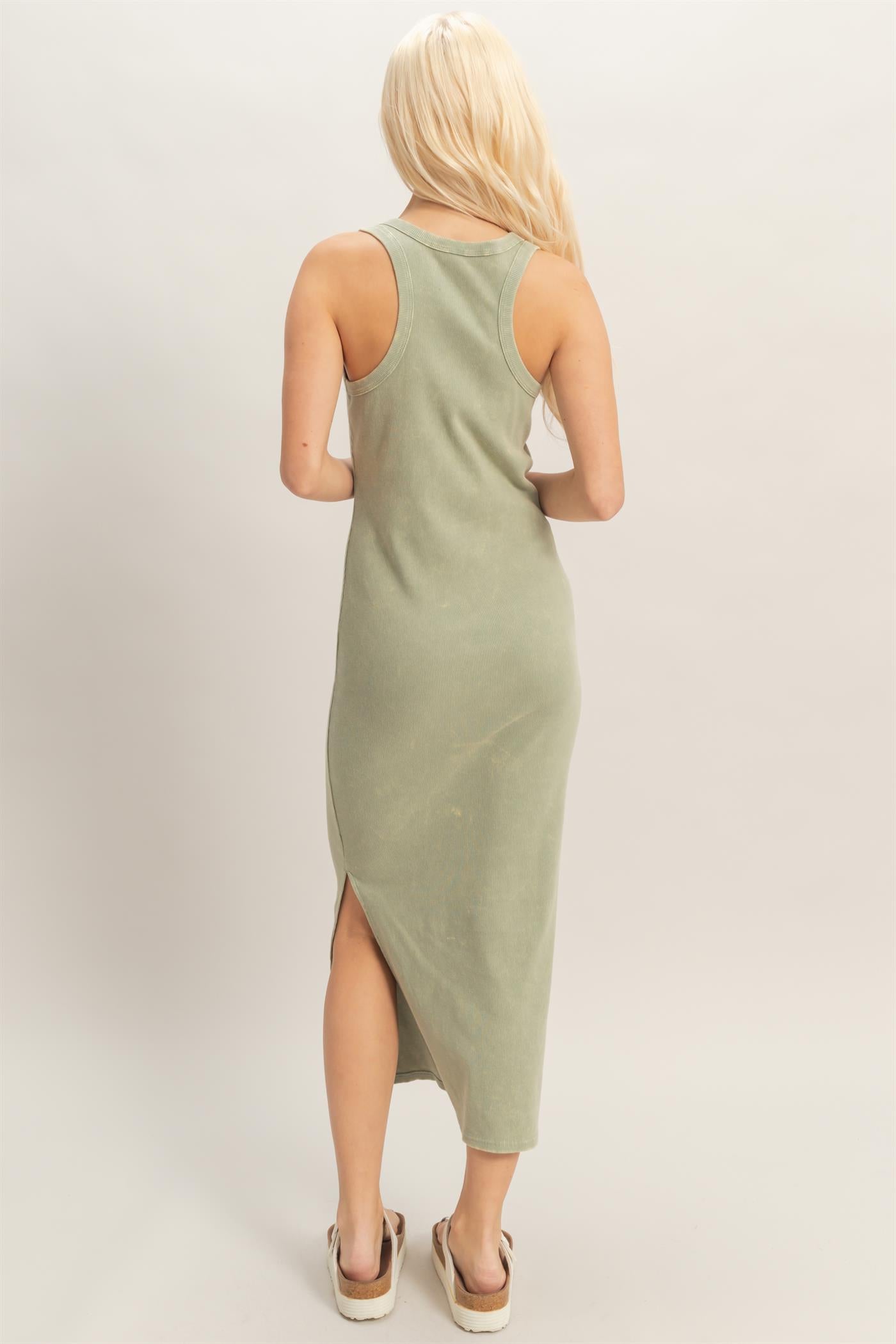 Wholesale Acid Washed Ribbed Midi Tank Dress Dresses DZ26C060 SAGE GREEN DOUBLE ZERO