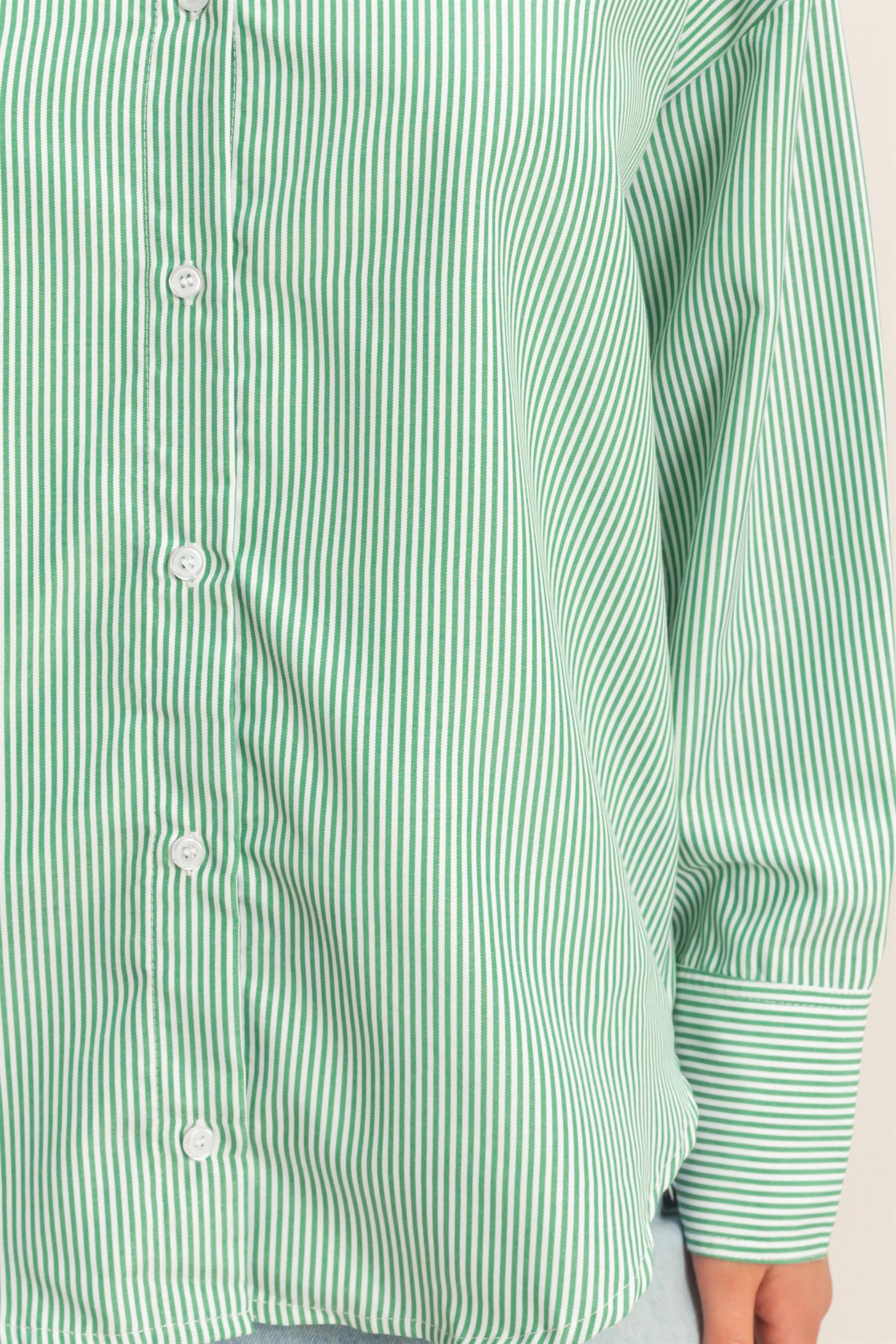 Wholesale Striped Button-Up Shirt Shirts DZ26A737 GREEN DOUBLE ZERO